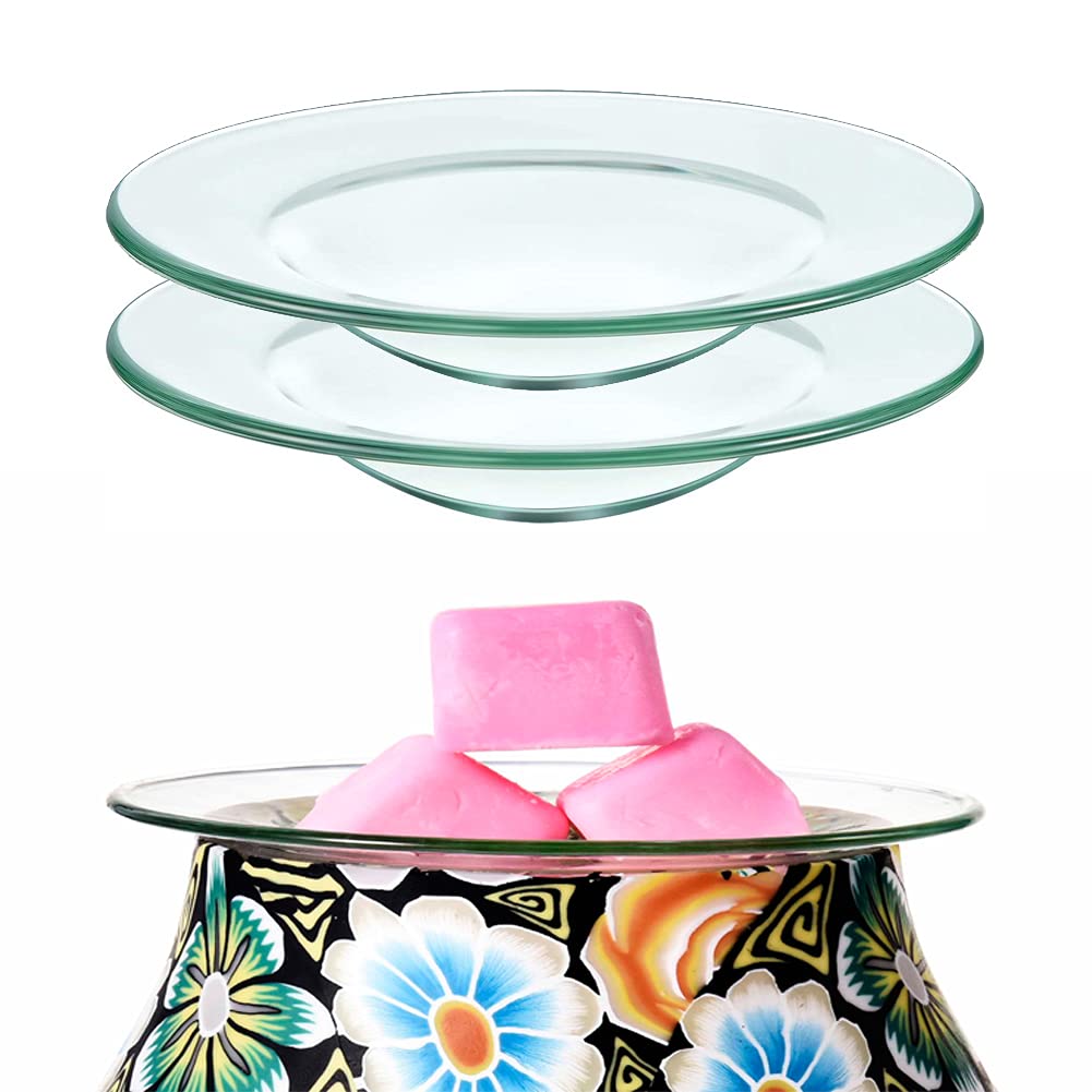 Premium Round Glass Wax Warmer Dish - 2Pcs Replacement Wax Melter Tray for Electric Aroma Therapy Lamps & Tart Warmers - Ideal for Home Spa, Relaxation, and Scented Wax Melting