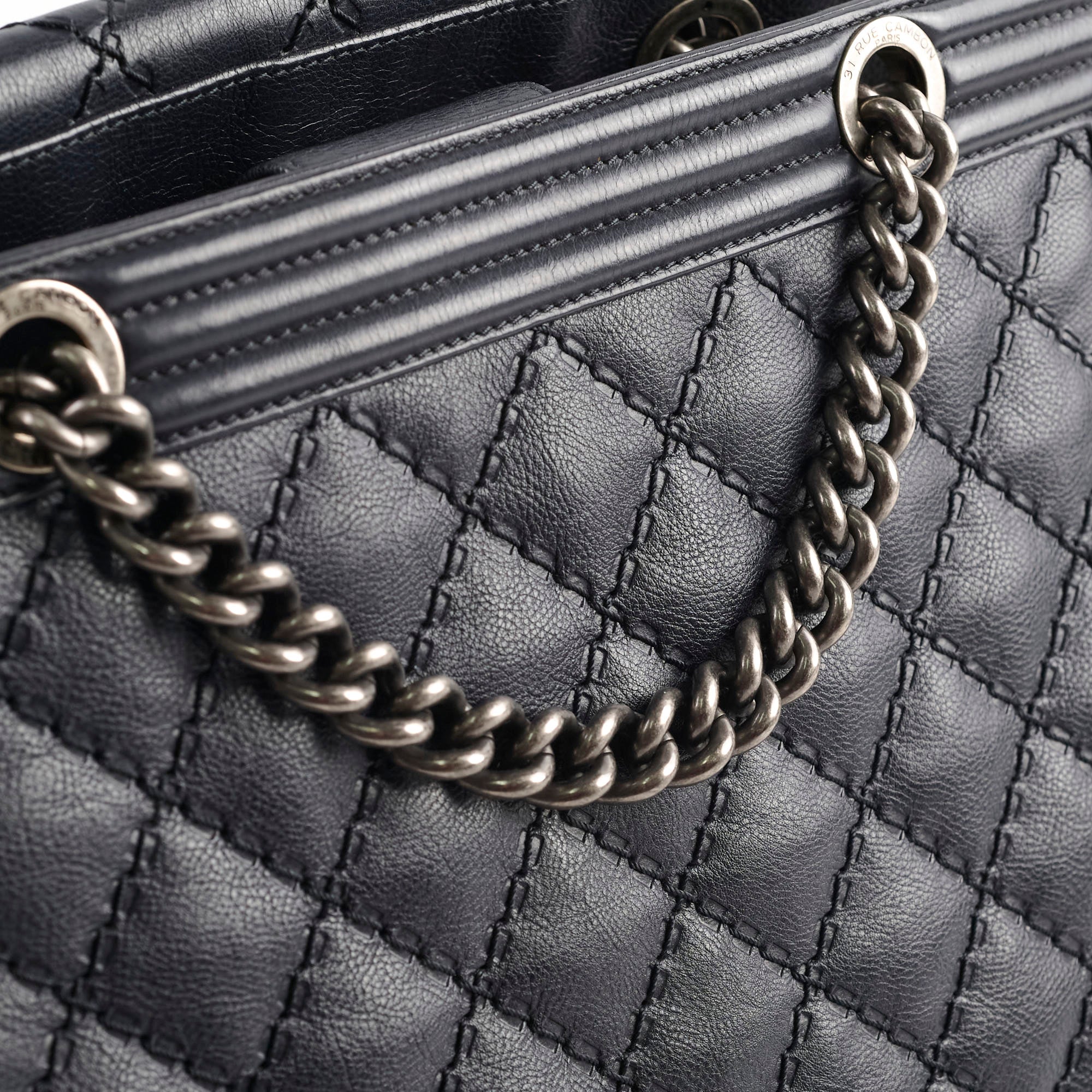 Chanel Boy 2-Way Chain Tote Bag in Navy Blue - Luxury Designer Handbag for Women, Perfect for Work, Travel & Evening Events