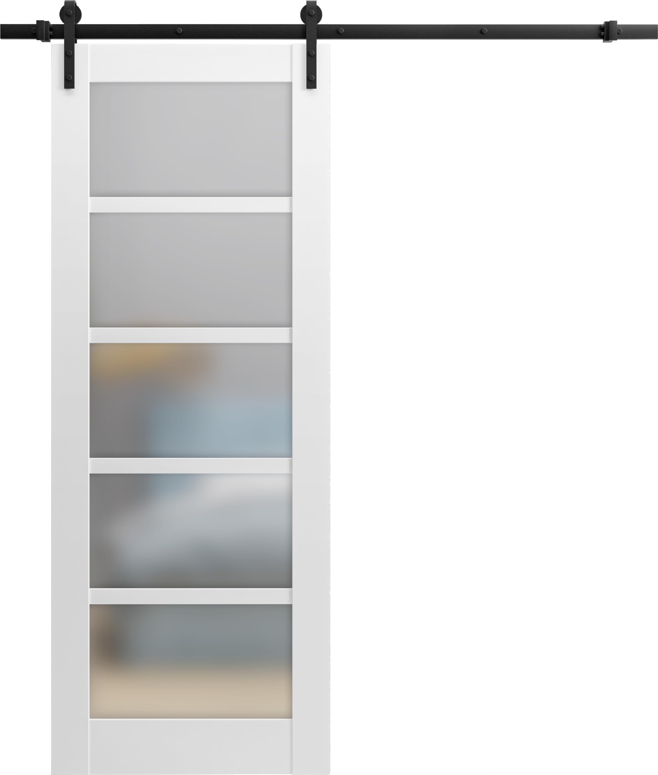 SARTODOORS 18x80 Sliding Barn Door with Hardware Kit - Quadro 4002 White Silk Frosted Glass - Top Mount 6.6FT Rail & Hangers - Lightweight Solid Wood Interior Door for Bedroom, Closet, or Living Room Partition