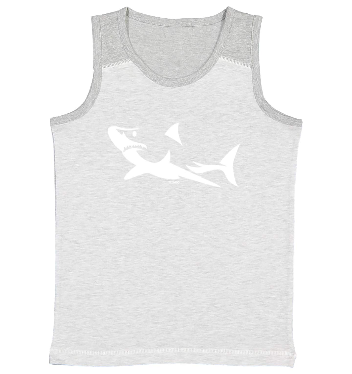 Stylized Great White Shark Silhouette Youth Contrast Back Tank Top - Trendy Graphic Tee for Beach, Surfing & Summer Outfits
