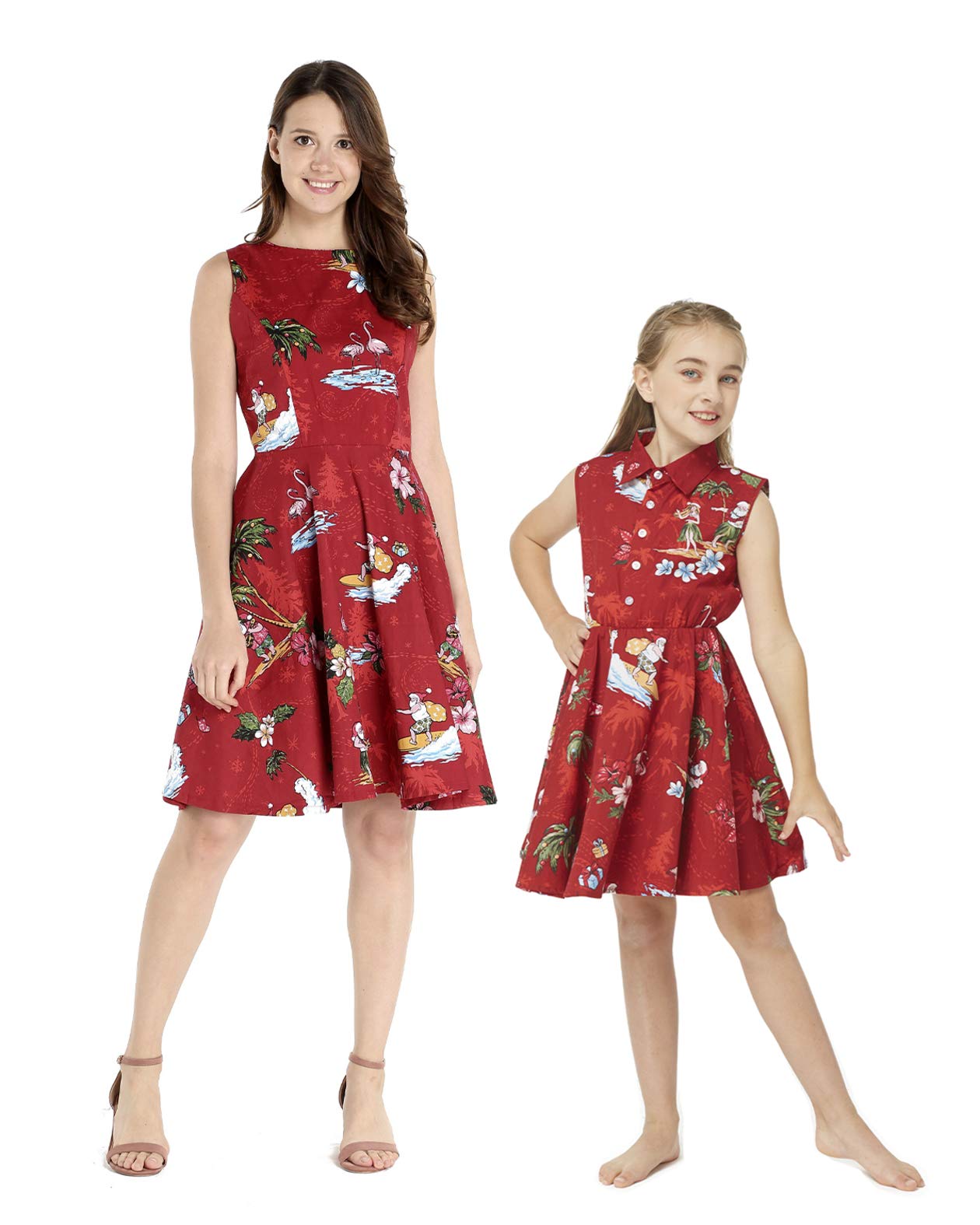 Vintage Hawaiian Luau Matching Mother Daughter Shirt Dress - Christmas Santa in Hawaii Outfit for Family Vacation, Beach Party & Holiday Photos