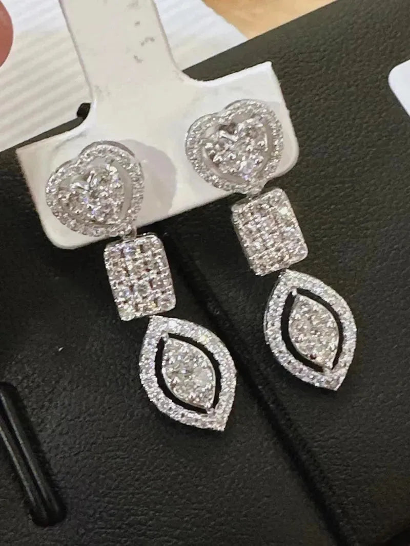 18K White Gold Diamond Drop Earrings for Women - 1.5 Carat Real Natural Diamonds, Luxury Geometric Design - Perfect for Senior Banquets, Weddings, Anniversaries & Special Occasions