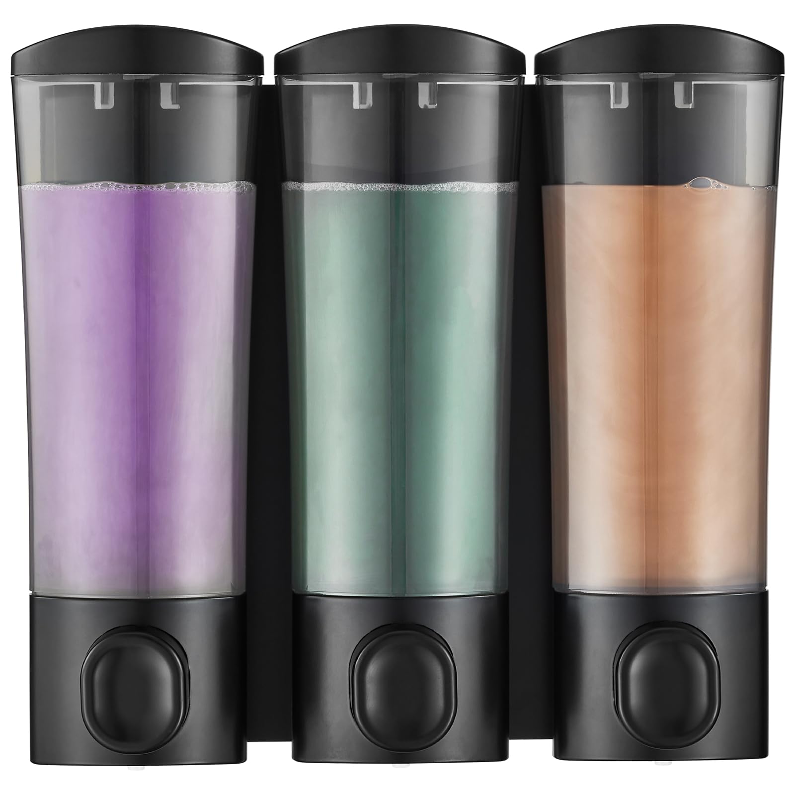 No-Drill Wall Mount Shampoo & Conditioner Dispenser - 3 Chamber Bathroom Liquid Soap Pump Set (3x300ml, Black) for Shower, Hotel & Home Use - Space Saving Solution for Organized Bathrooms