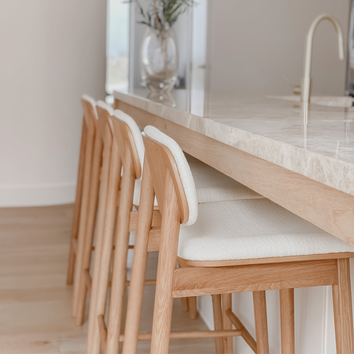 Lando Fabric Bar Stool - Oak Wooden Counter Height Stool with Padded Seat | Perfect for Kitchen Islands, Breakfast Bars & Home Decor