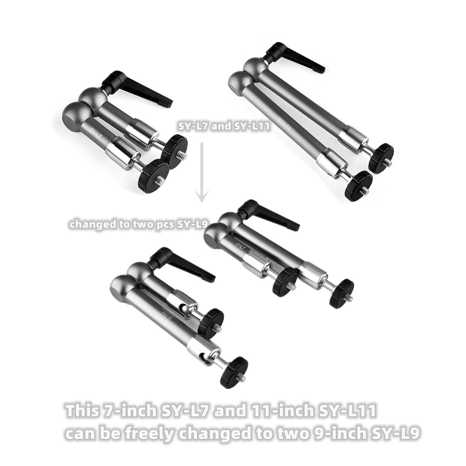SONGING SY-L7 7-Inch Magic Arm with Stainless Steel Ball Head - Heavy Duty 10KG Load Capacity, Adjustable Friction Arm with 1/4