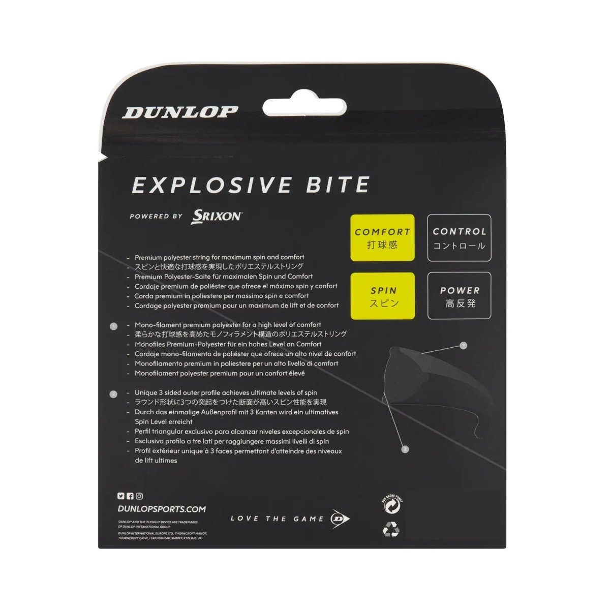 Dunlop Explosive Bite 17 Tennis String - High Performance Polyester String for Power & Spin | Perfect for Competitive Players & Tournament Play