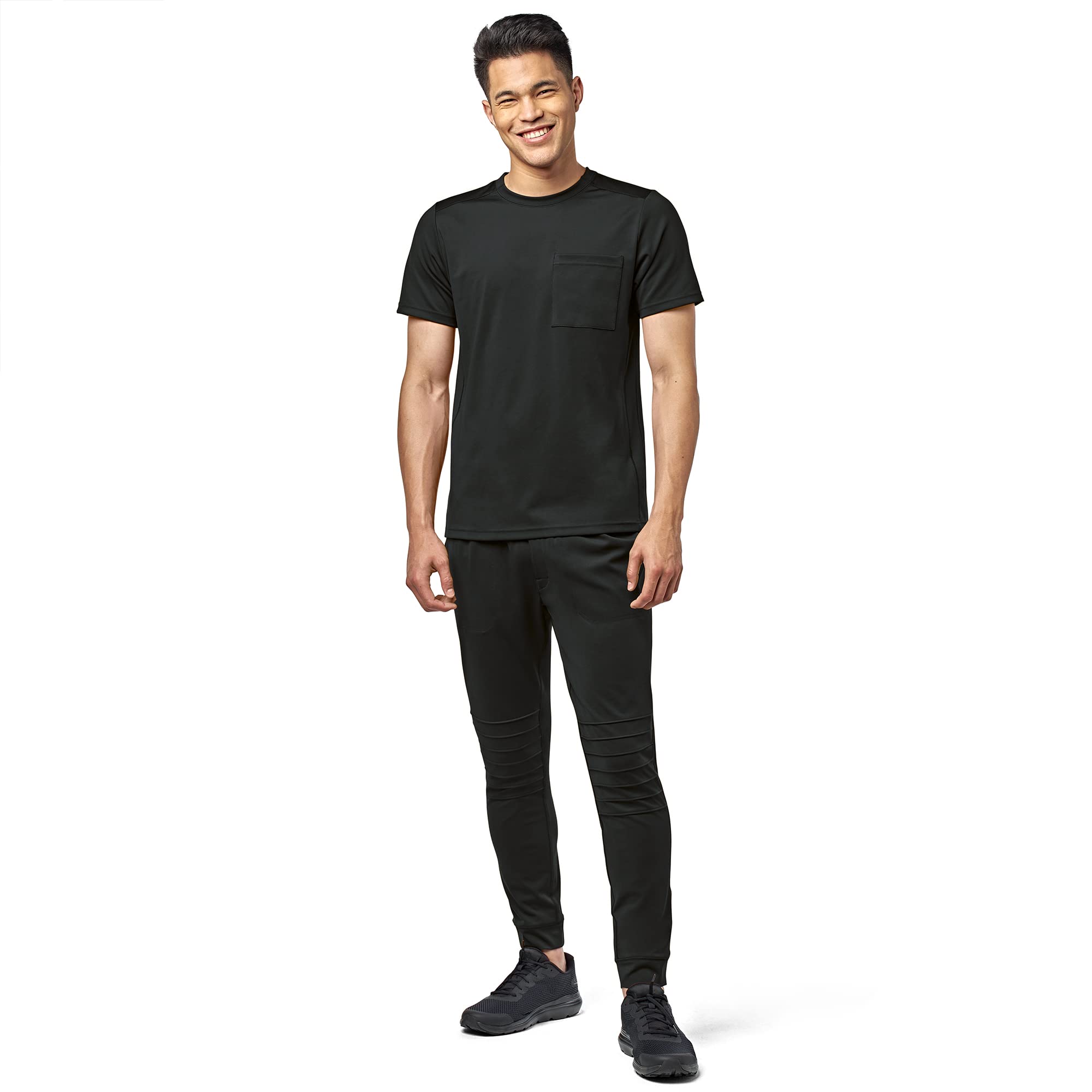 WonderWink MOTO Men's Scrub Set - Crew Neck Top & Pintuck Pants with Badge Reel | Comfortable Medical Uniform for Doctors, Nurses & Healthcare Professionals | Perfect for Hospitals, Clinics & Long Shifts