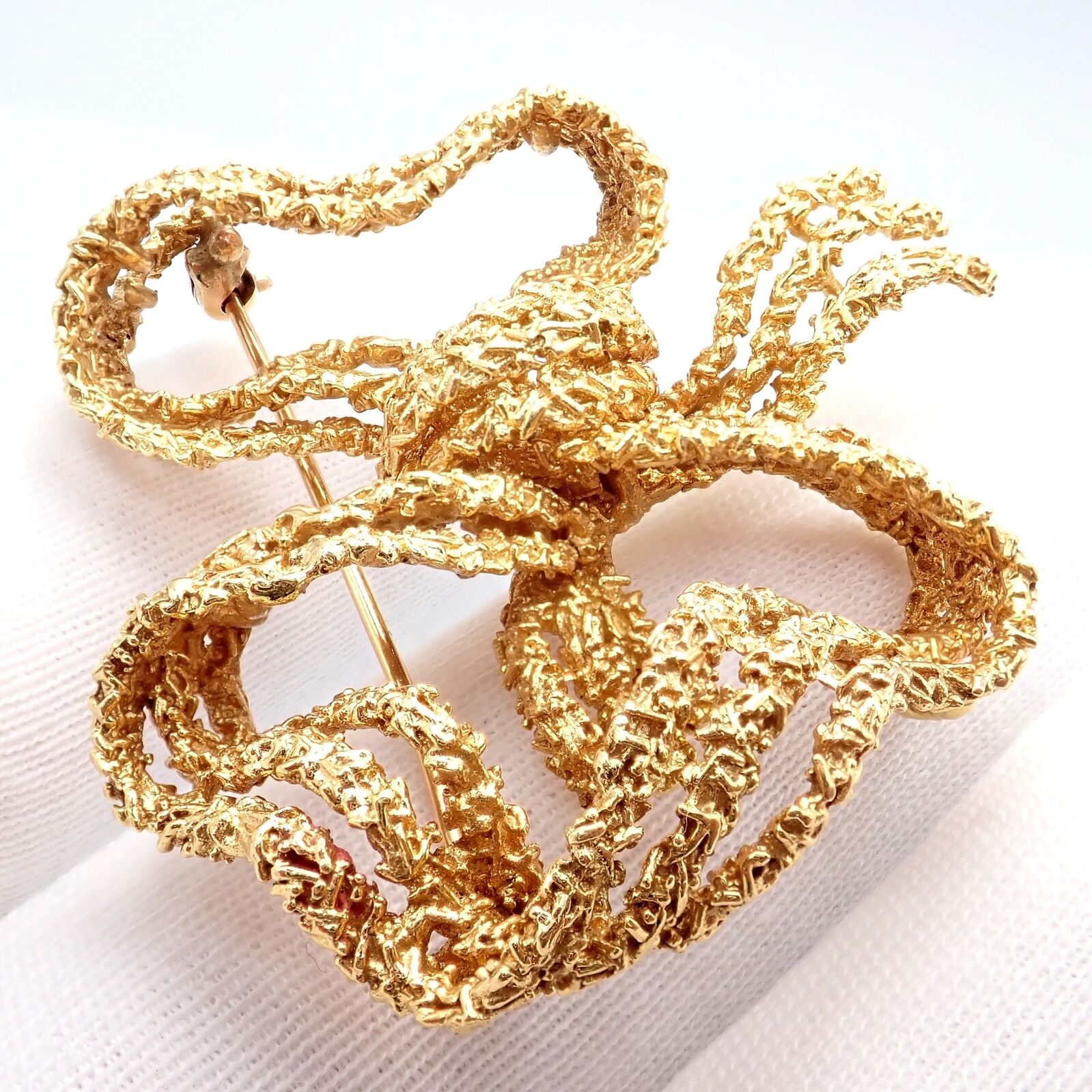 Authentic Vintage Tiffany & Co 18k Yellow Gold Large Ribbon Bow Pin Brooch - Elegant Jewelry Gift for Women, Perfect for Weddings, Parties & Special Occasions
