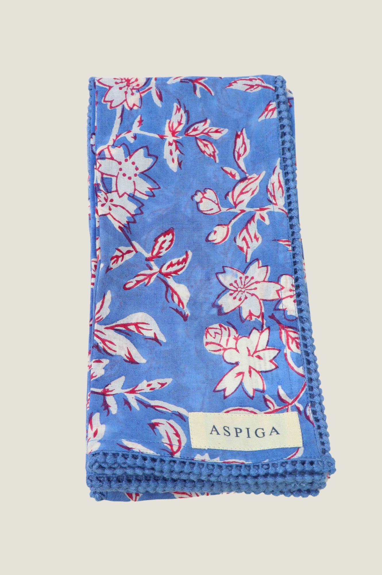 4-Pack Japanese Flower Marina Blue Block Print Napkins - Elegant Table Setting for Dining, Parties & Home Decor