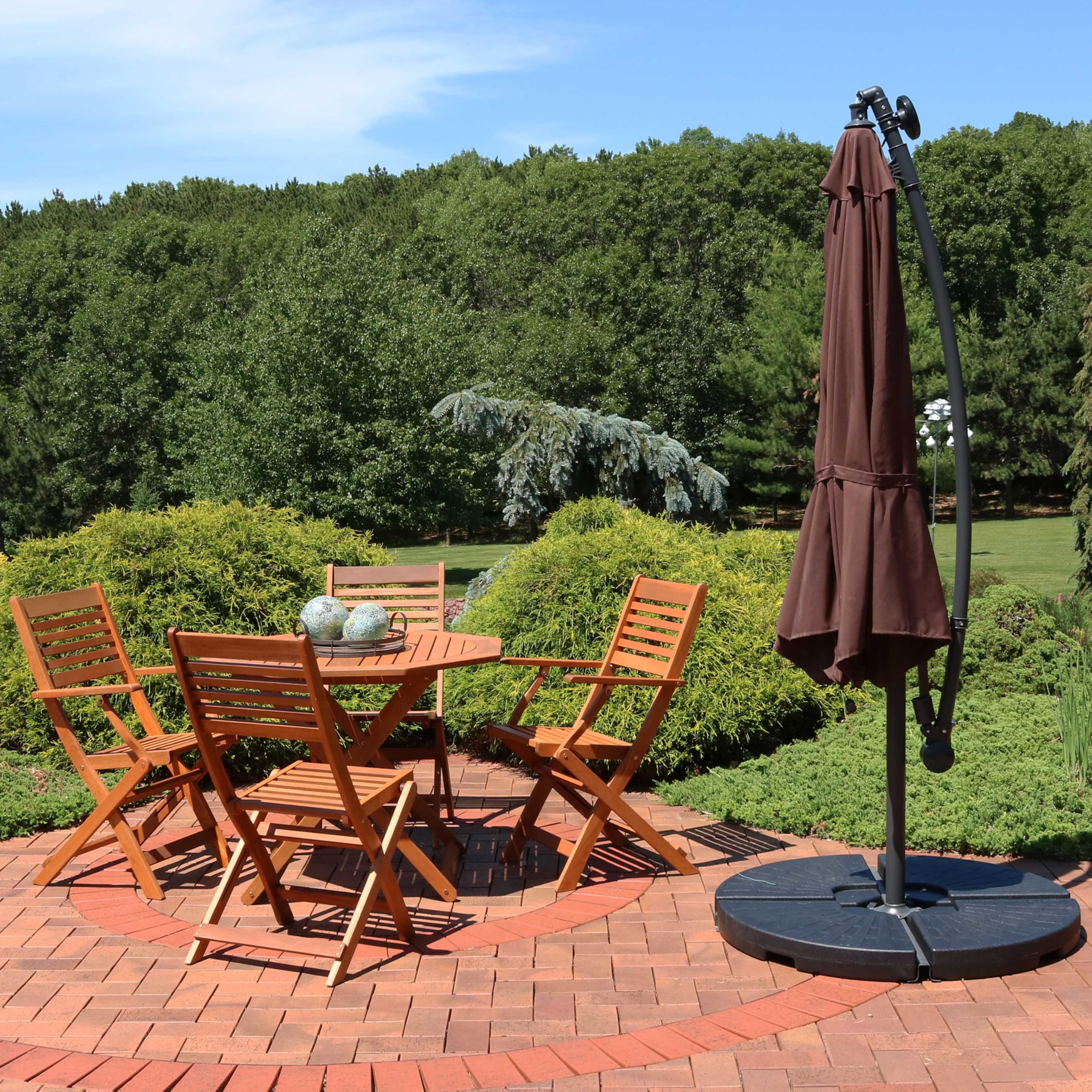 Sunnydaze 10-Foot Offset Cantilever Solar Patio Umbrella with LED Lights, Easy Crank & Sturdy Cross Base - Perfect for Poolside, Backyard, Deck, and Outdoor Dining Areas