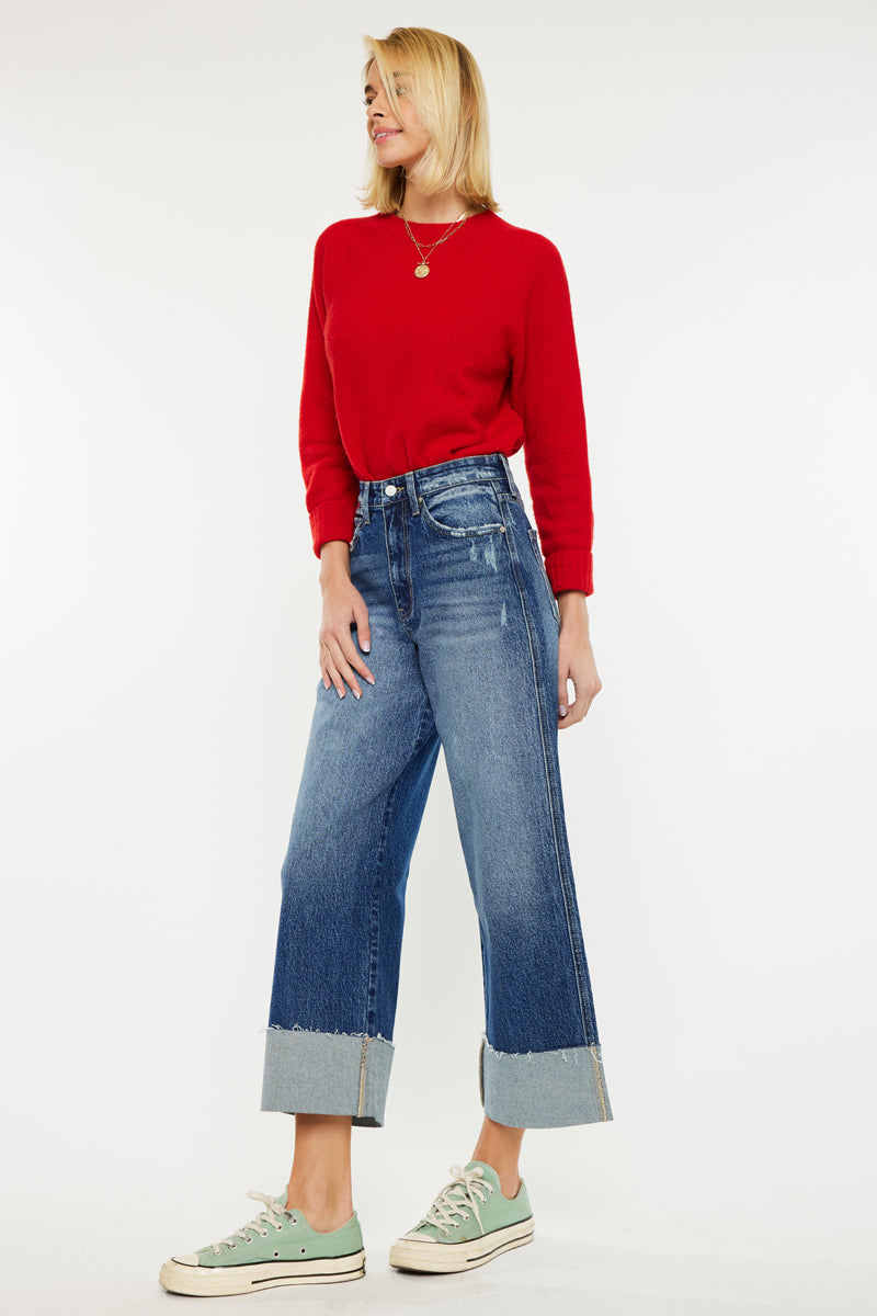 90s Vintage Lynn Cropped Wide Leg Jeans for Women - Retro High Waist Distressed Denim Pants - Perfect for Casual Outfits & Streetwear Fashion