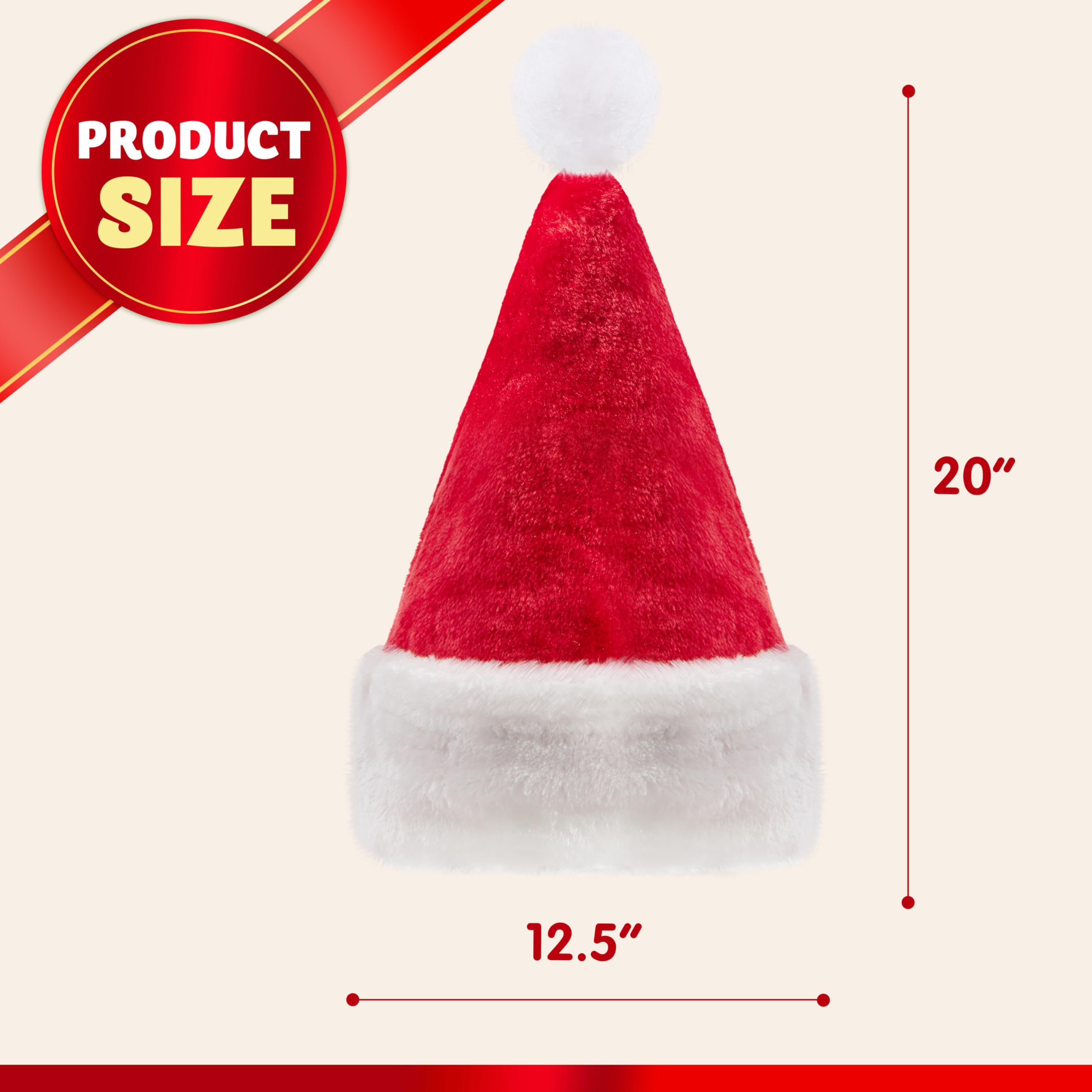 JOYIN 12 Pack Christmas Santa Hats - Plush Red Velvet Santa Claus Hats with White Fur Trim (12.5 x 20 Inches) for Holiday Parties, Christmas Decorations & Festive Gift Giving
