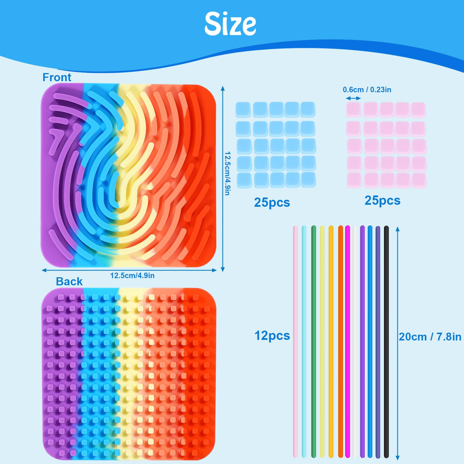 Rainbow Sensory Activity Board - Quiet Fidget Toy for Kids Ages 3+ & Adults | Stress Relief, Anxiety, ADHD & Autism Calming Tool | Mess-Free Travel Sensory Board with 12 Strings (Square Design) - Perfect for Home, Classroom & On-The-Go Relaxation