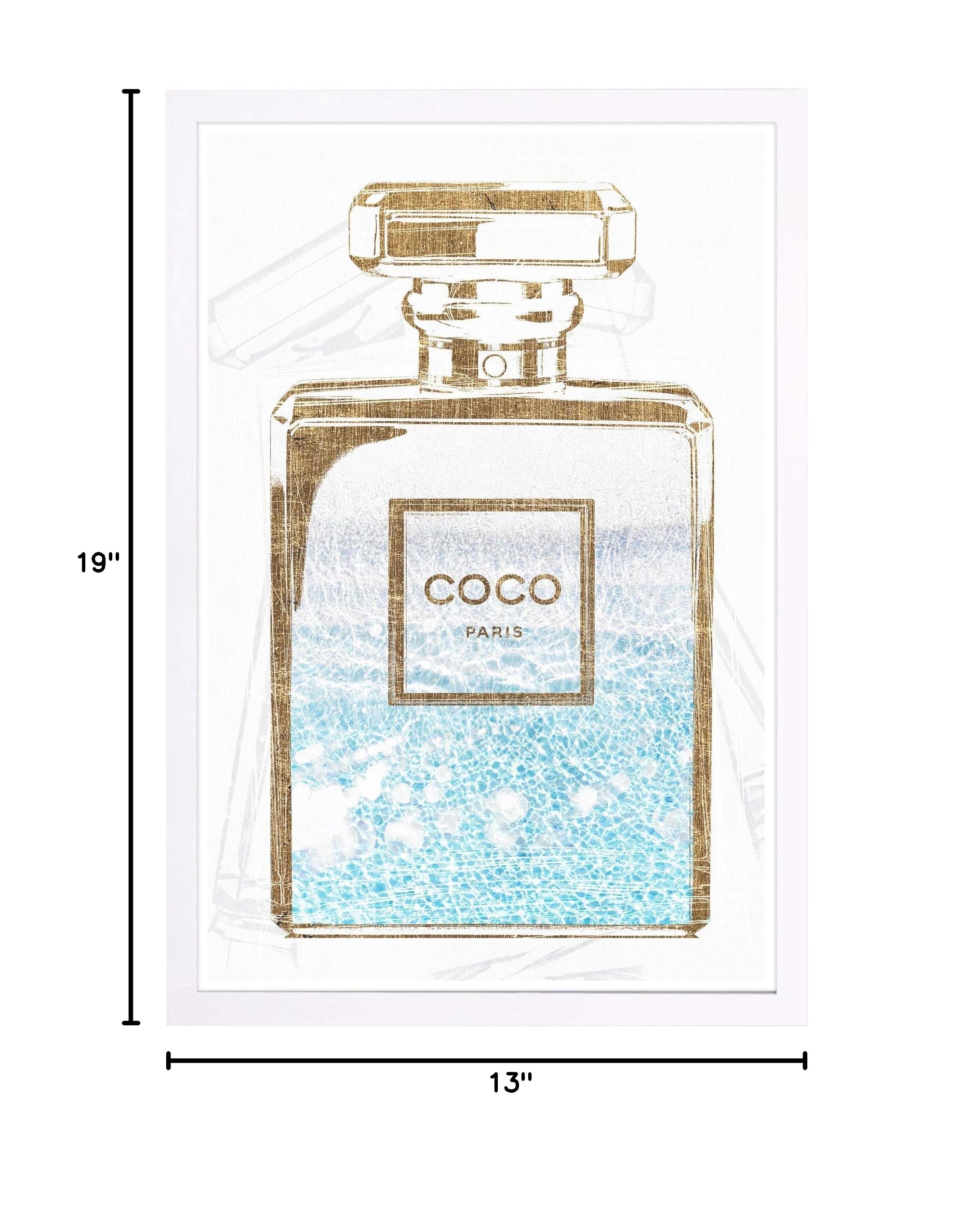 Wynwood Studio 'Perfume Water Love Light' Fashion Glam Wall Art Print - 13x19 Inches with White Frame - Modern Home Decor for Living Room, Bedroom & Office