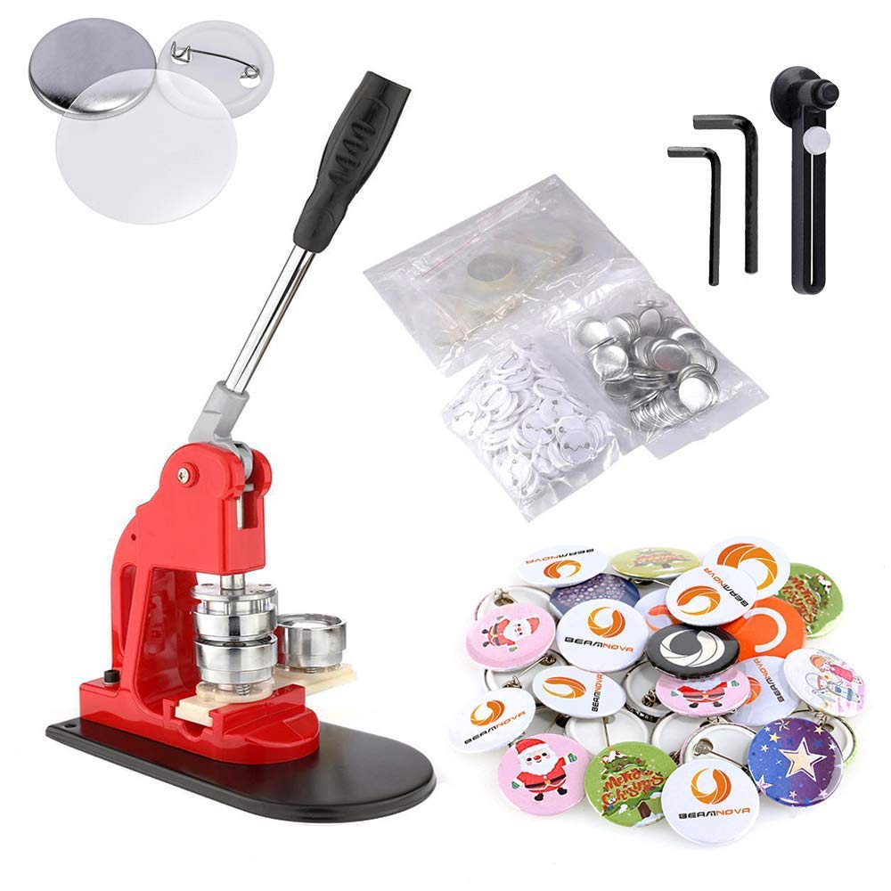 BEAMNOVA 37mm (1-1/2 Inch) Button Badge Maker Machine Kit with 1500 Pieces Button Parts - DIY Custom Pin Buttons for Crafts, Events & Promotional Gifts