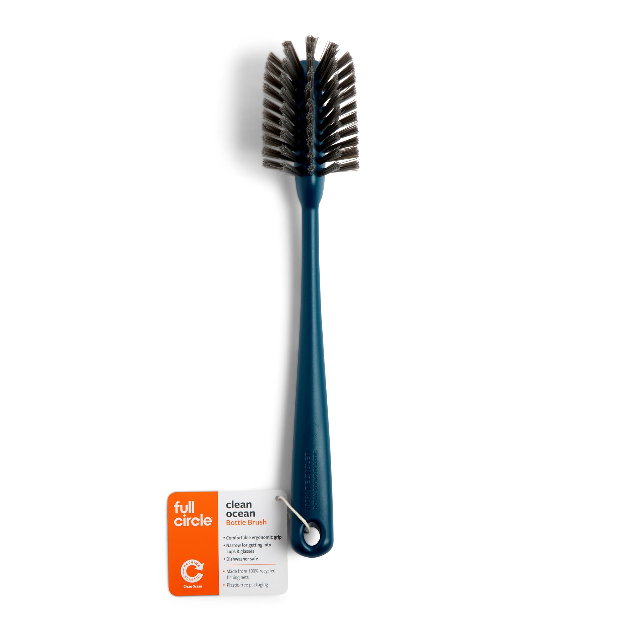 Eco-Friendly Long Handle Bottle Brush - Made from 100% Recycled Fishing Nets | Deep Cleans Water Bottles, Baby Bottles, Flasks, Tumblers & Vases | Dishwasher Safe | Perfect for Kitchen, Nursery & Outdoor Use