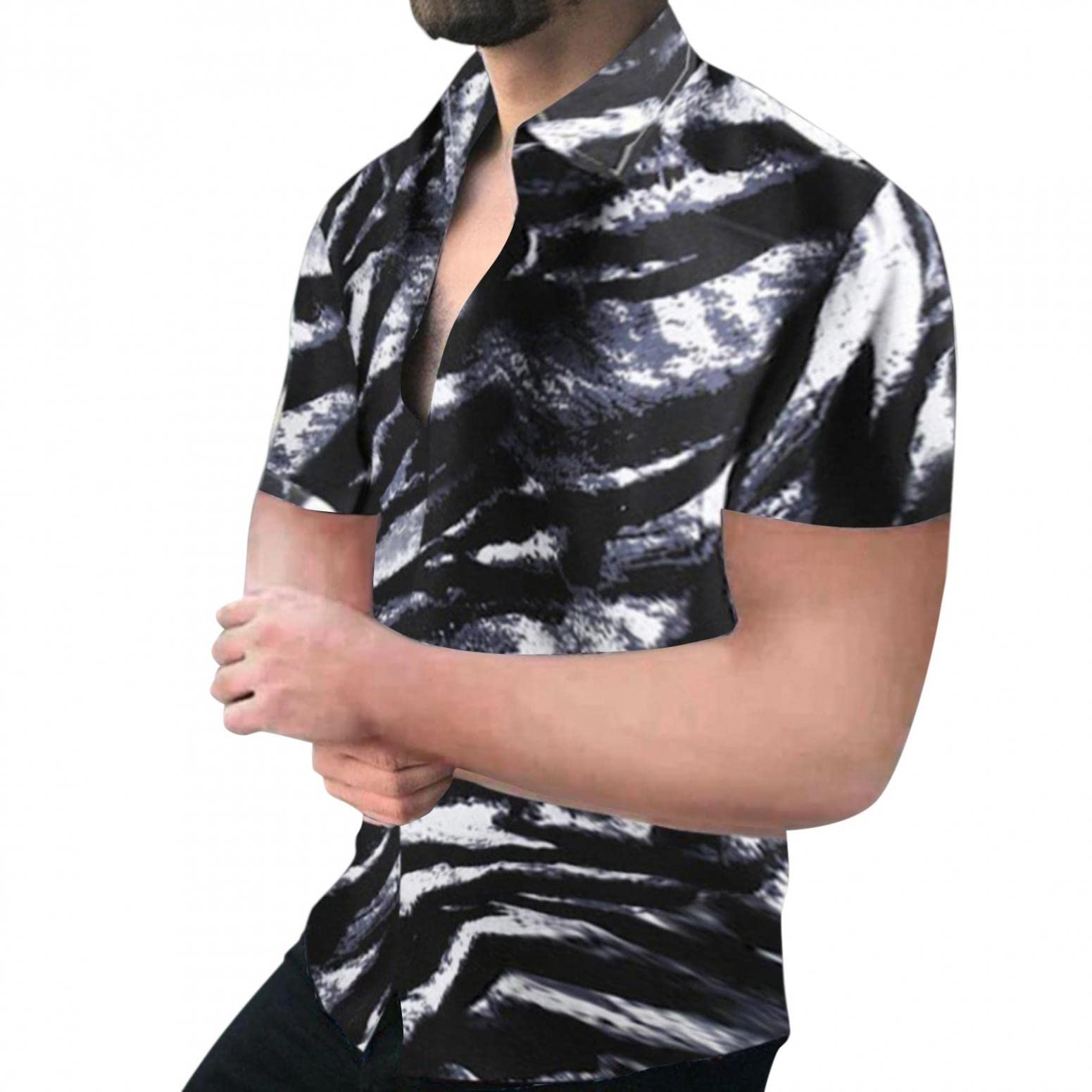 Men's Slim-Fit Floral Print Short-Sleeve Shirt - Casual & Hawaiian Style for Summer