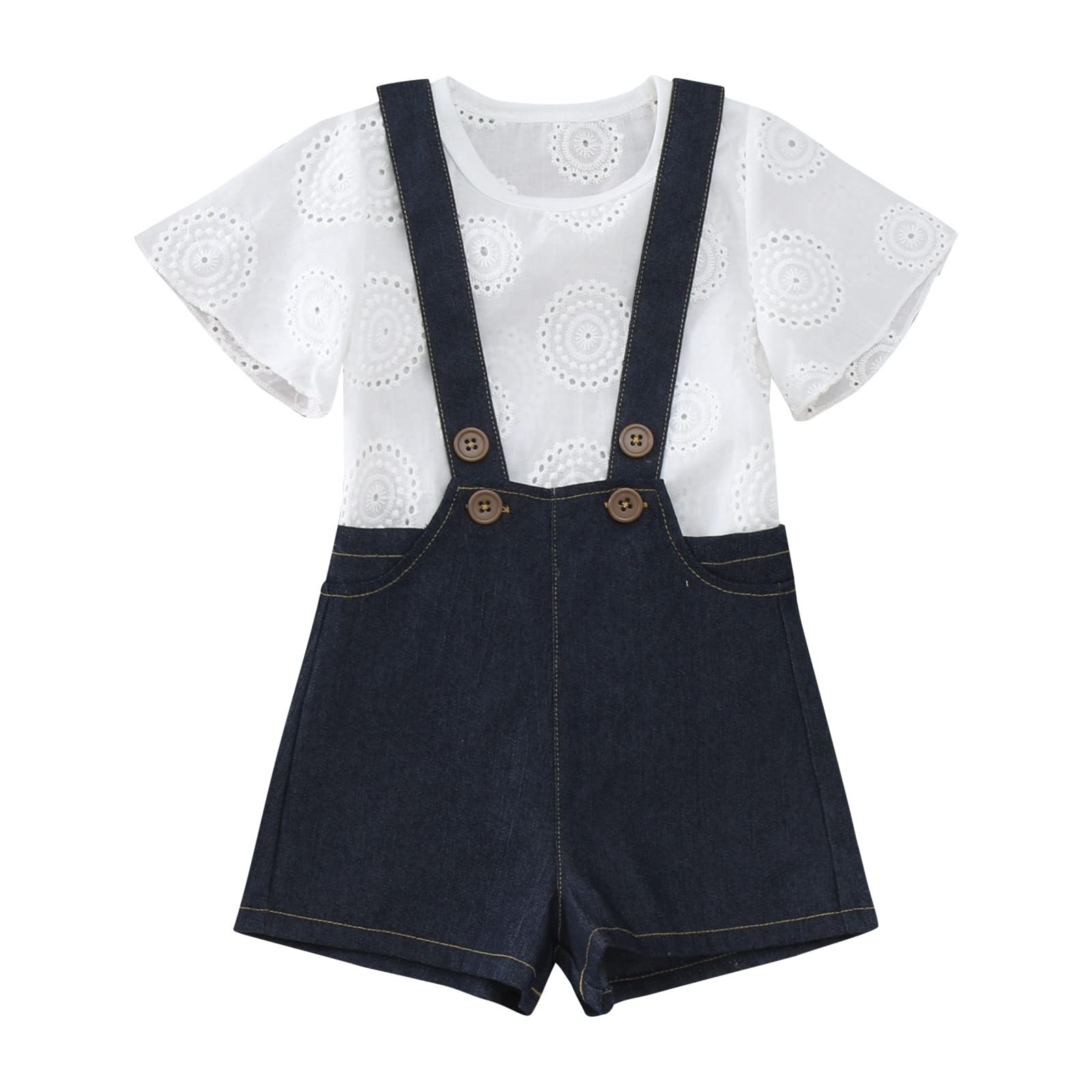 **Denim Baby Girl Suspender Outfit Set - Toddler Shorts & Lace Top - Cute Preemie Clothes for Girls - Perfect for Photoshoots, Parties & Everyday Wear**