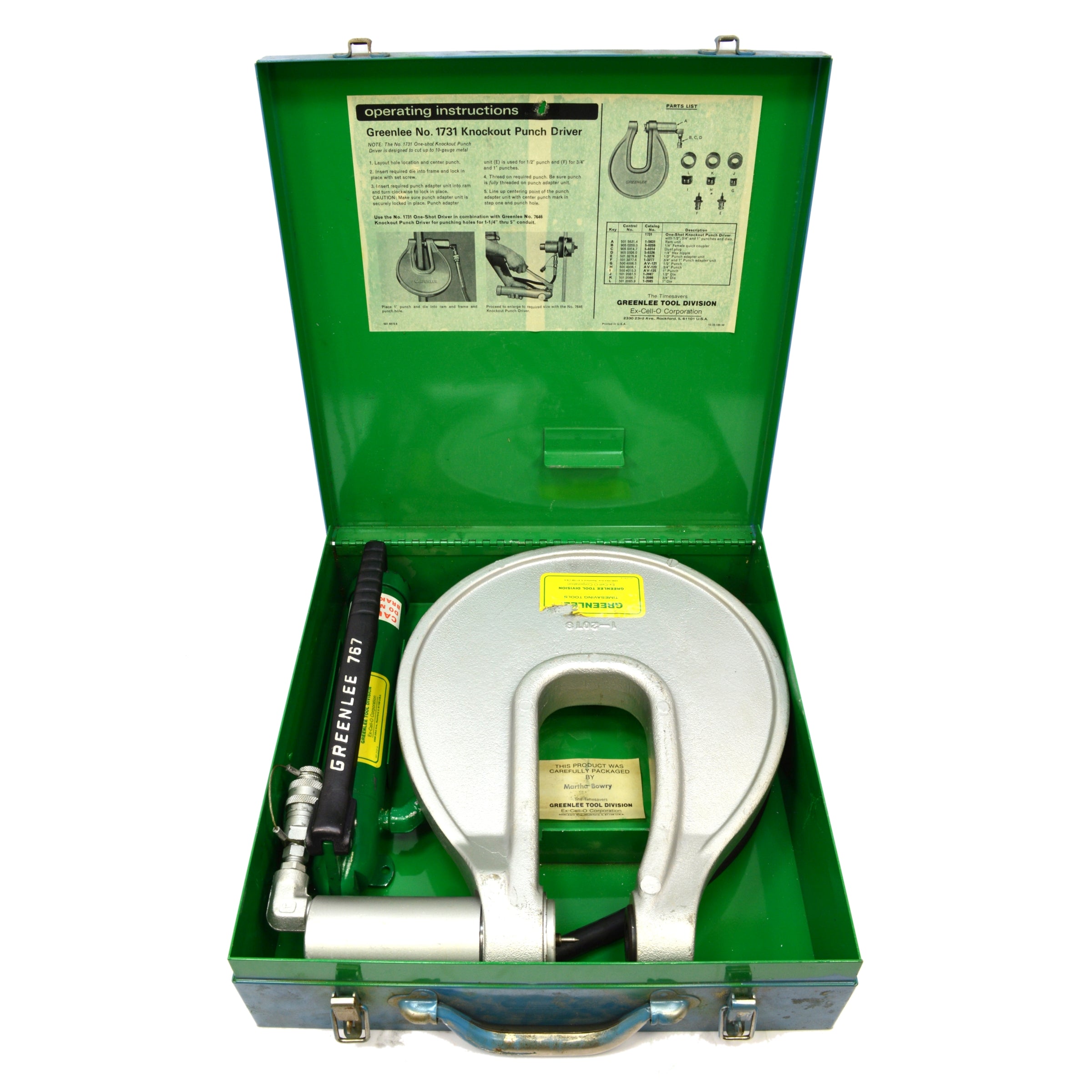 GREENLEE 1731 H 767 One Shot Hydraulic Knockout Driver Set with Case - Used Like New | Perfect for Electrical Conduit Installation & Metal Fabrication