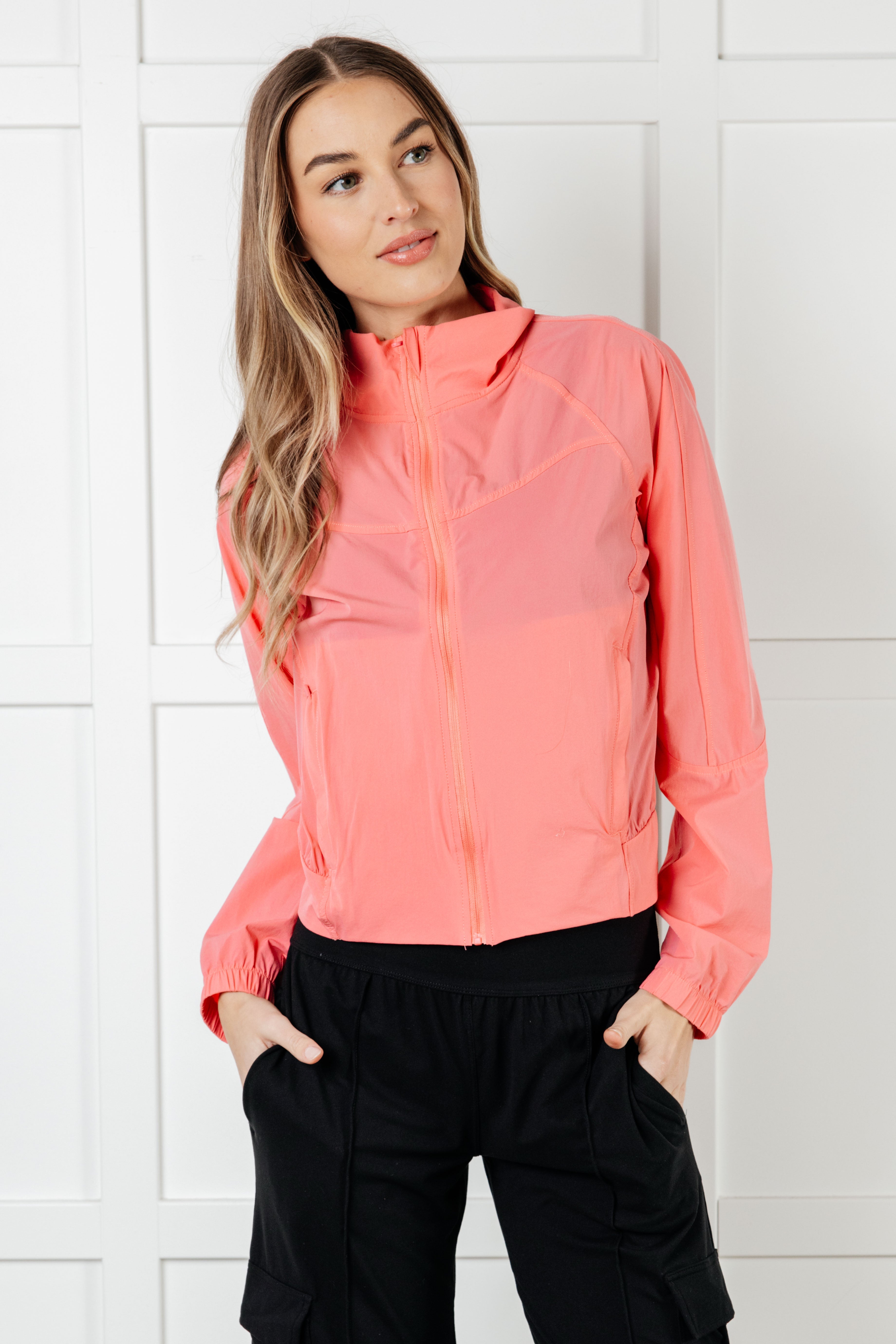 Fit Happens Nylon Tennis Jacket for Women - Lightweight Coral Rose Windbreaker with Moisture-Wicking Technology | Perfect for Tennis, Running, Gym & Outdoor Activities