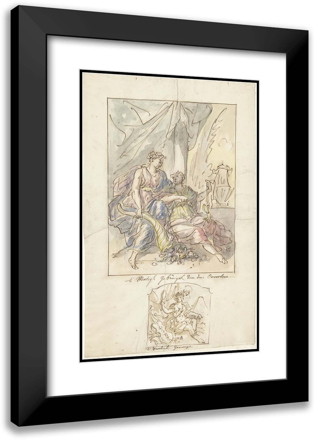 Elias van Nijmegen 17x24 Inch Black Modern Picture Frame with Double Matted Museum Quality Art Print - Allegory on Moderate Abundance & Cheerful Pleasure (1677-1755) - Perfect for Living Room, Office Decor & Art Collectors