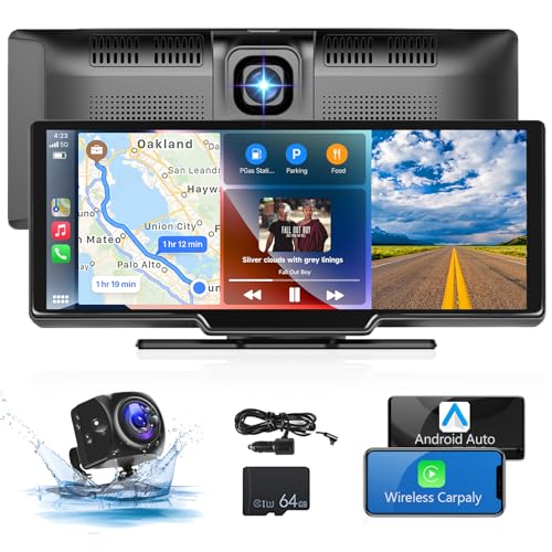 Hodozzy 9.3 Inch Wireless CarPlay & Android Auto Car Stereo with 2.5K Touchscreen, Portable Dash Cam, Bluetooth/FM/AUX/SD/Video Recording/Rear Camera - Perfect for Road Trips & Daily Commutes