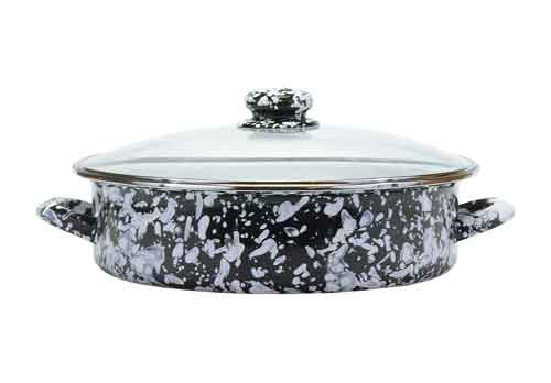 5 Quart Saute Pan with White on Black Swirl Enamel Coating - Nonstick, Oven Safe & Dishwasher Friendly - Perfect for Frying, Searing & Cooking Pasta (Stovetop to Table Serving)