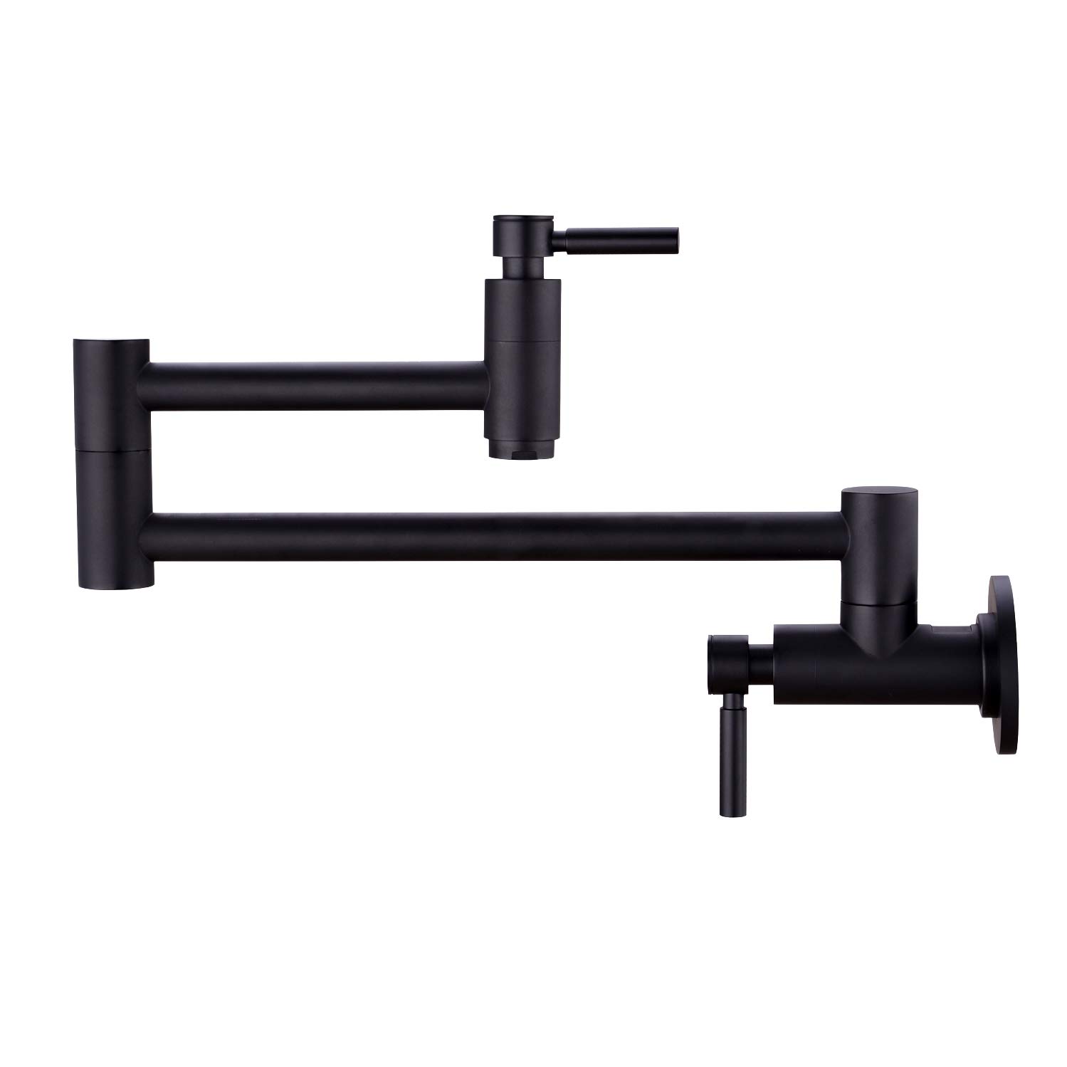 Fonveth Matte Black Wall Mount Pot Filler Faucet - Folding Stretchable Double Joint Swing Arm Design, Single Hole Two Handle Kitchen Sink Faucet for Easy Cooking & Filling Large Pots | Perfect for Home Chefs & Busy Kitchens