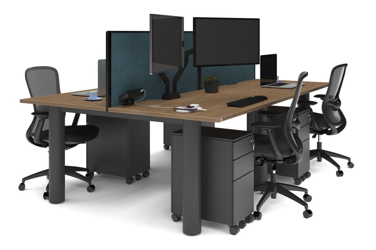 4-Person Office Workstation with Quadro Cylinder Legs - 1200L x 800W Desk with Cable Management Scallop for Modern Workspaces & Collaborative Office Environments