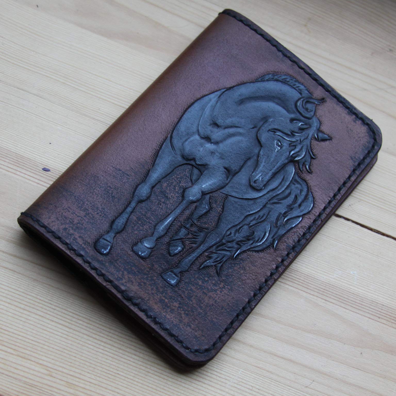 Handmade 3D Genuine Leather Passport Holder - Custom Travel Wallet with Hand-Carved Black Horse Design - Personalized Passport Cover for Men & Women - Perfect for International Travel, Business Trips & Luxury Gifts