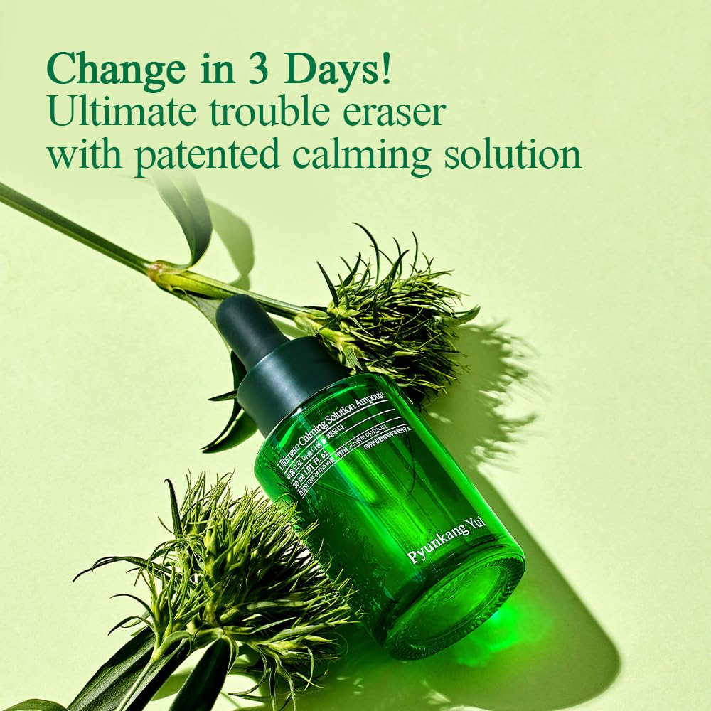 Pyunkang Yul Ultimate Calming Solution Ampoule for Sensitive Skin - Korean Skincare Serum with Cica & Tea Tree to Soothe Redness & Irritation (1.01 Fl Oz/30ml) - Perfect for Post-Treatment Care & Daily Skin Calming Routine