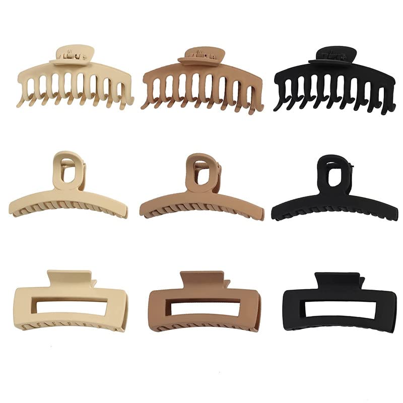 Shidara Large Hair Claw Clips for Women - 9 Piece Matte Strong Hold Hair Clips Set for Thin, Thick & Curly Hair | 90s Retro Fashion Accessories | Perfect for Work, Gym, Beach & Everyday Styling