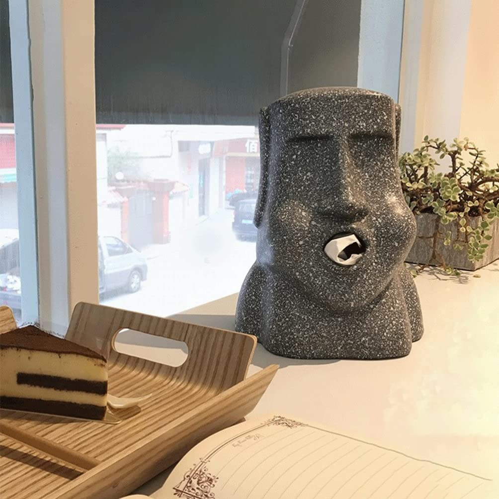 STOBAZA Decorative Tissue Box Holder - Easter Island Statue Design for Home & Office | Creative Paper Towel Dispenser & Storage Tray for Living Room, Bathroom, Kitchen