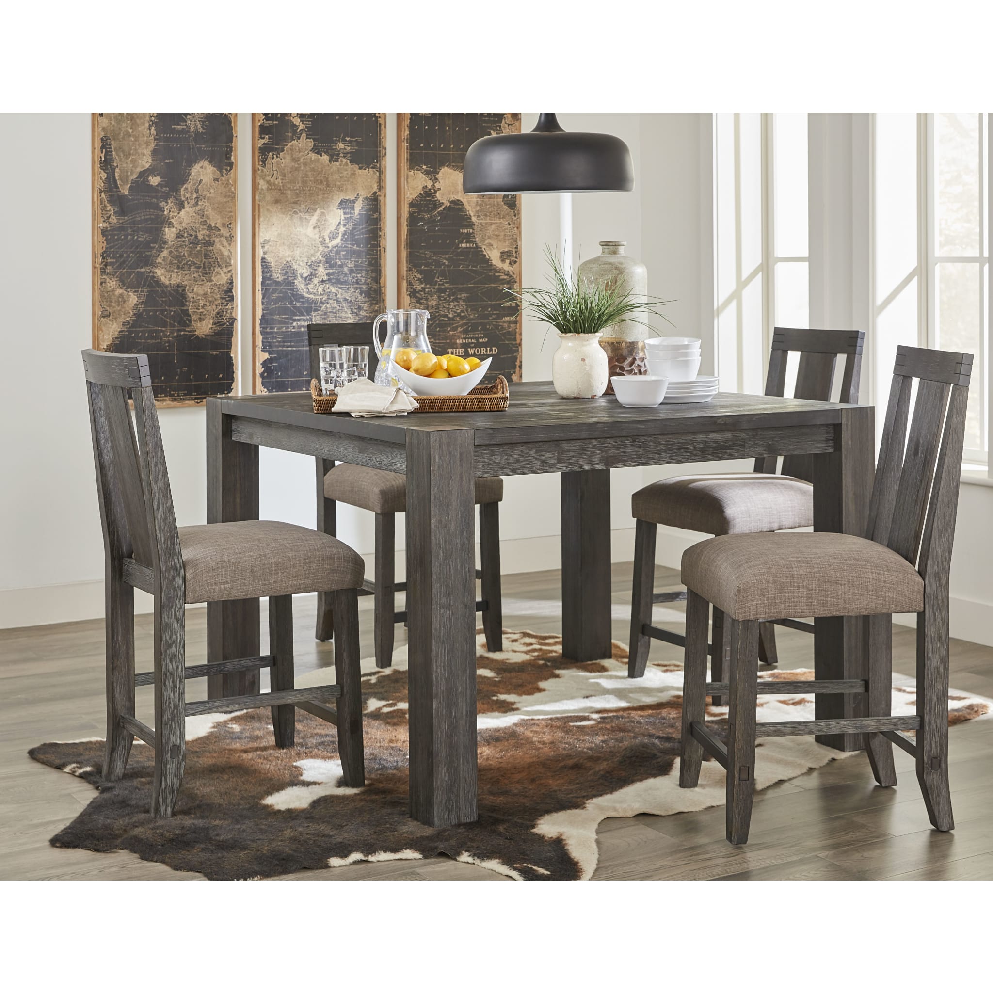 Solid Wood Square Counter Table in Graphite - Modern Kitchen Island & Breakfast Bar for Small Spaces | Durable Dining Table for Home & Restaurant Use