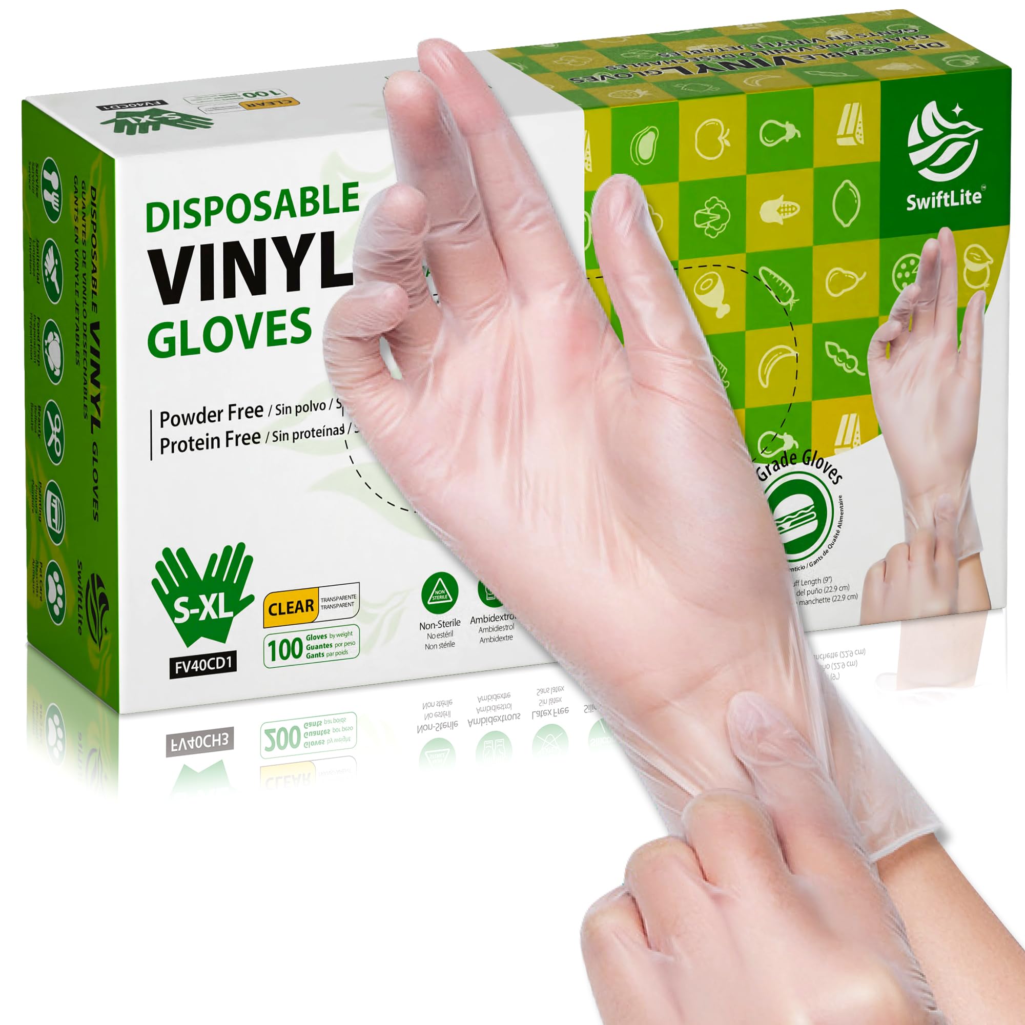 Disposable Vinyl Gloves - Latex-Free & Powder-Free Food Safe Plastic Gloves for Cooking, Baking, Cleaning & Food Preparation - Ideal for Kitchen, Restaurant & Household Use