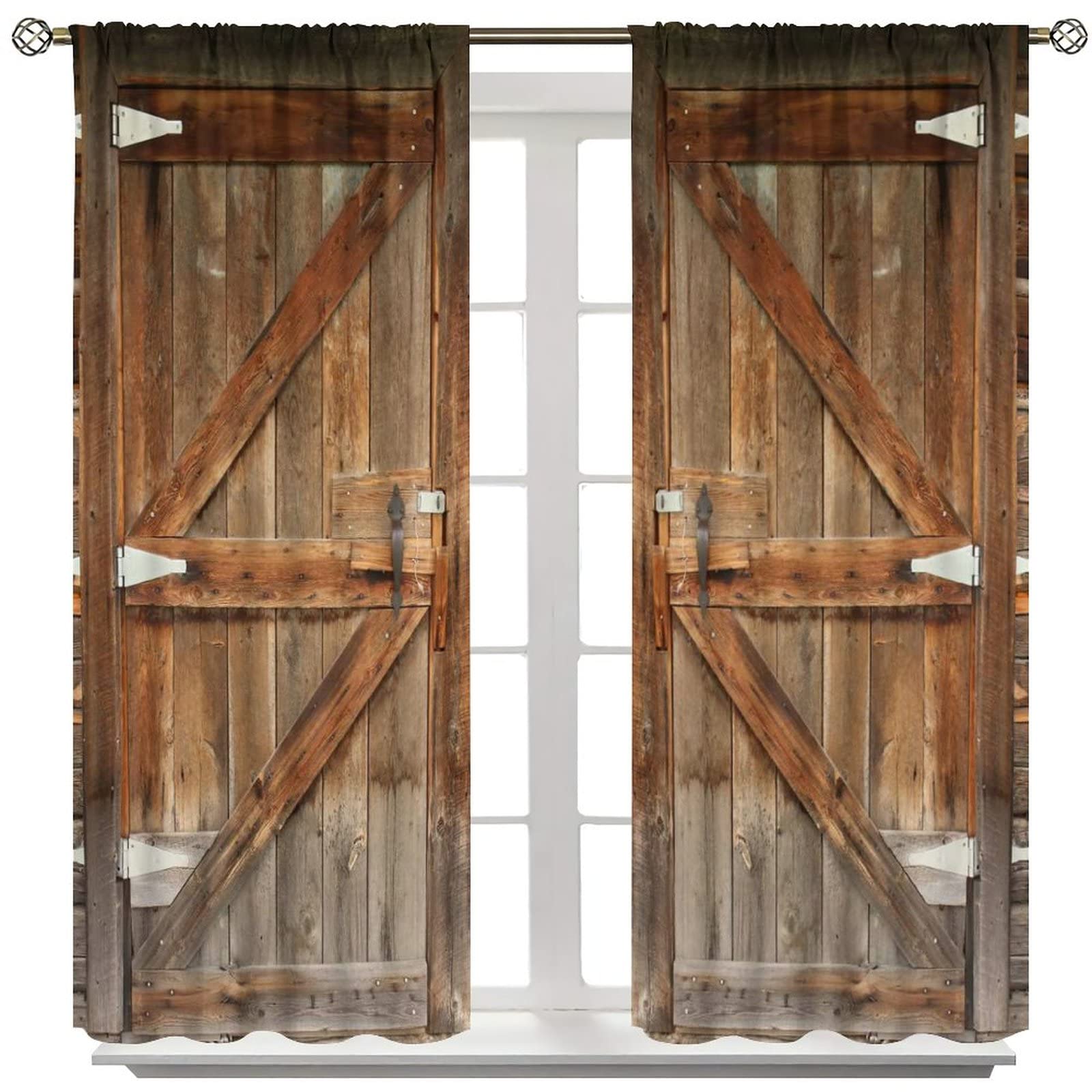 Rustic Barn Door Curtains - Farmhouse Style Rod Pocket Window Drapes 84x84 Inch, Blackout Curtains for Living Room & Bedroom (Boys' Room Decor) - Perfect for Home, Apartment, and Dorm Room Privacy