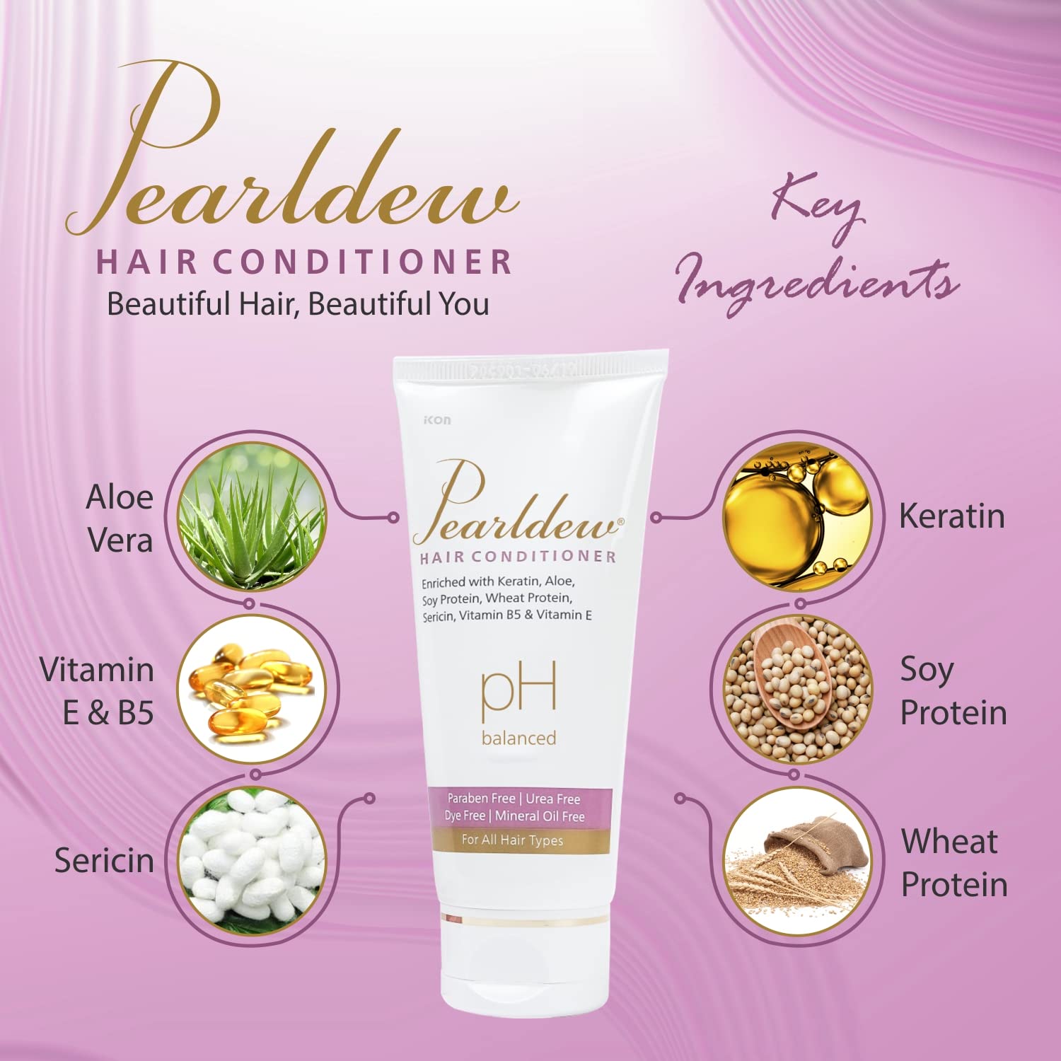 Pearldew Keratin & Aloe Vera Hair Conditioner 100ml - Sulfate & Paraben Free, Soy Protein Enriched for Deep Hydration & Repair - Perfect for Dry, Damaged Hair at Home or Salon Use