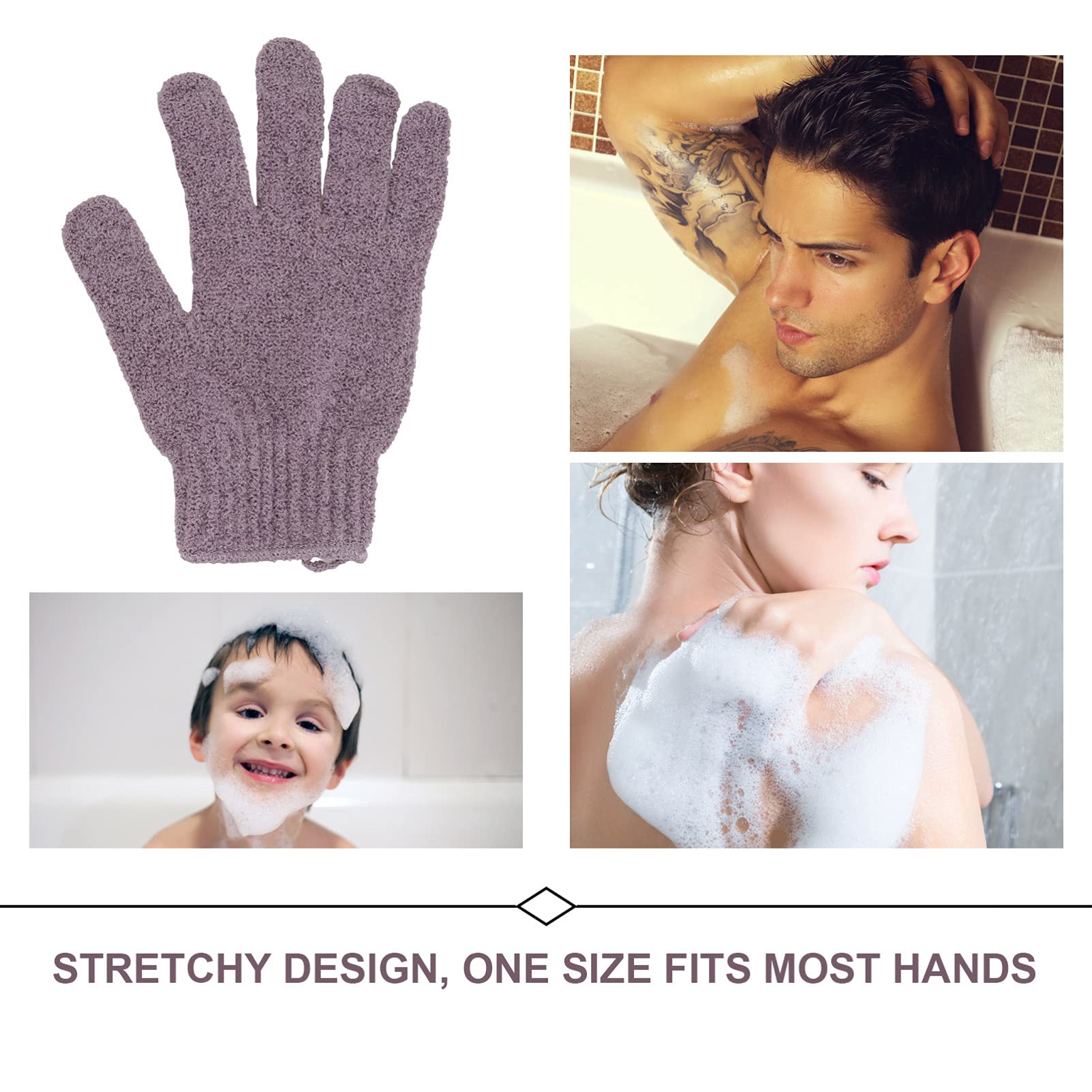 Lurrose 2-Pair Exfoliating Bath Gloves for Deep Cleansing & Smooth Skin - Soft Body Scrub Mittens for Shower & Spa (Purple) - Perfect for Dry Brushing & Dead Skin Removal