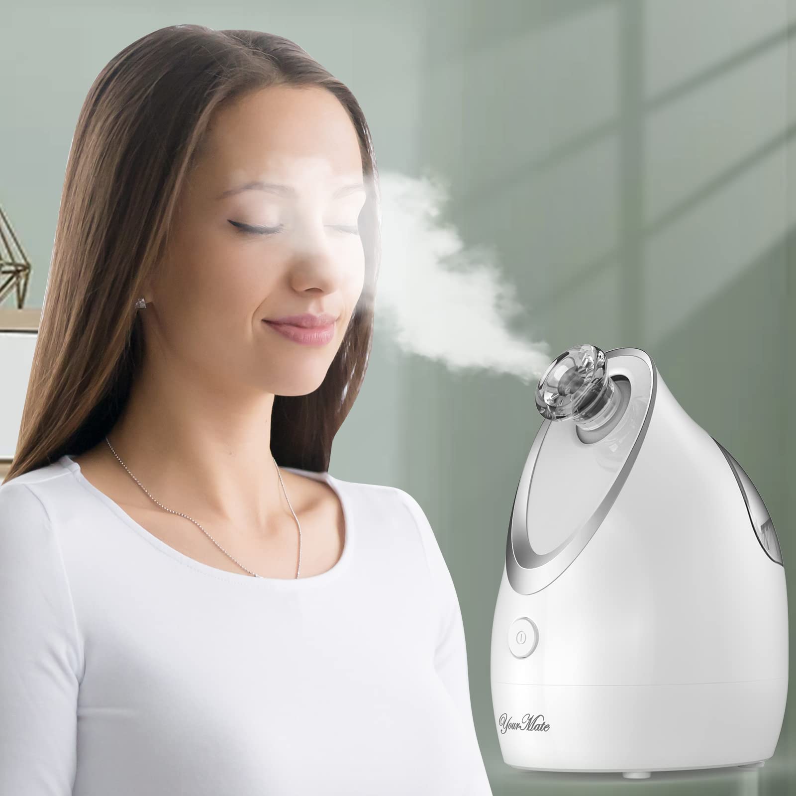 YourMate Nano Ionic Facial Steamer with Adjustable Nozzle & Aromatherapy - Warm Mist Humidifier for Sinus Relief, Pore Cleansing & Skin Hydration - Home Spa & Beauty Device (White) - Perfect for Relaxation, Skincare Routine & Dry Climate Relief