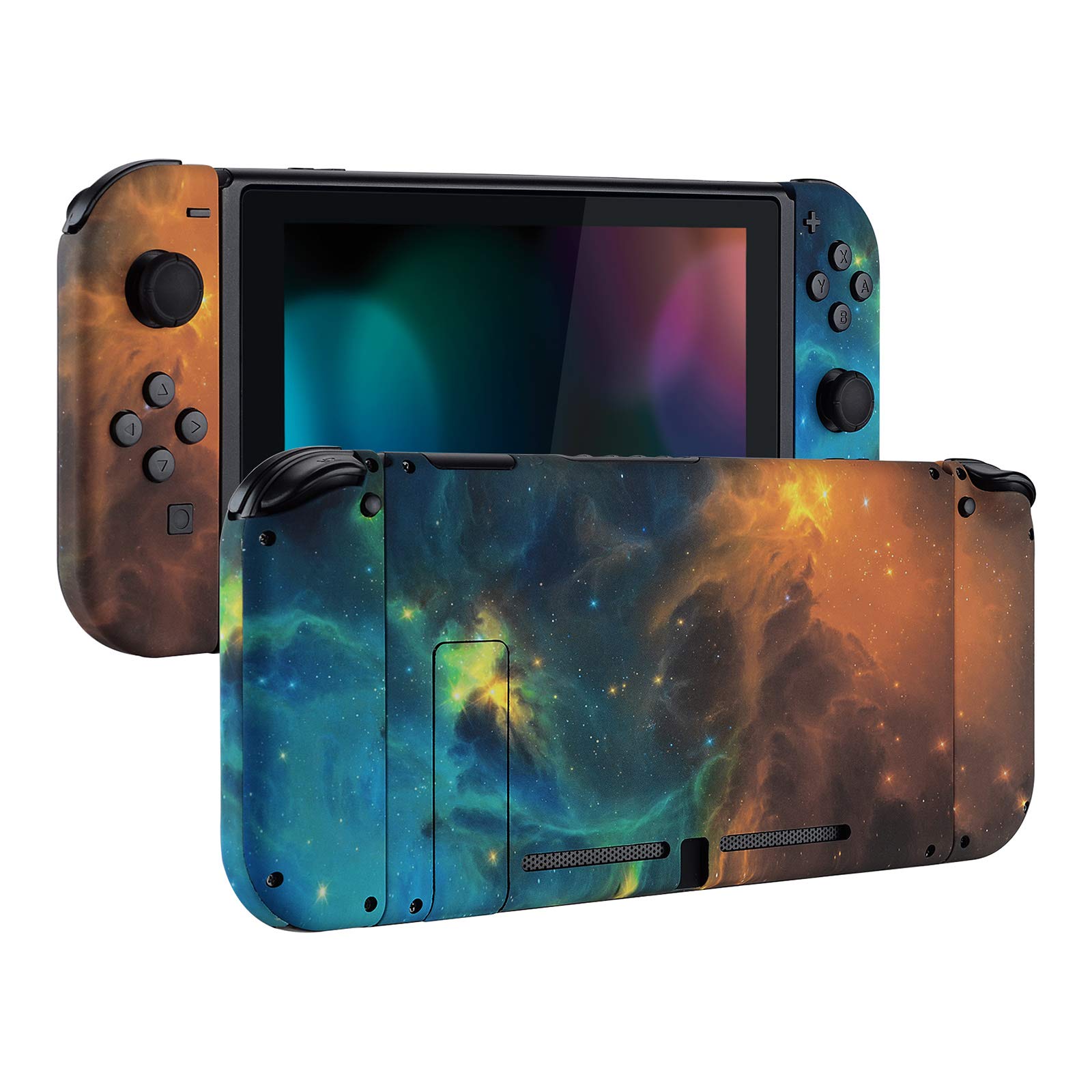 eXtremeRate Replacement Shell Case for Nintendo Switch Joy-Con & Console - DIY Cover, Buttons, Backplate & Kickstand - Yellow Stars Design | Gaming Accessories for Enhanced Play Experience
