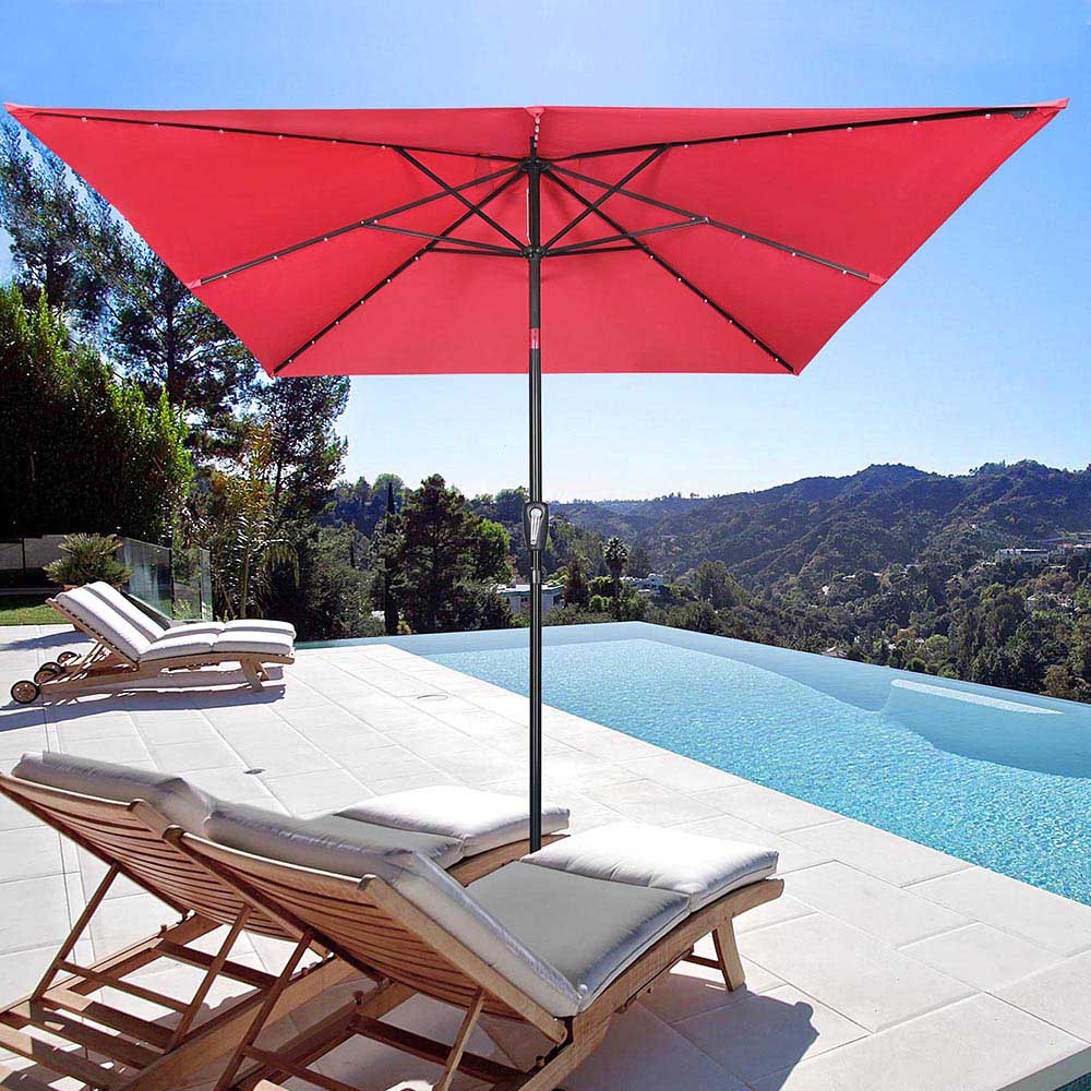 10Ft 8-Rib Square Patio Umbrella with Solar LED Lights - Tilt & Crank Mechanism for Outdoor Dining, Poolside Lounging, and Backyard Relaxation | TheLAShop