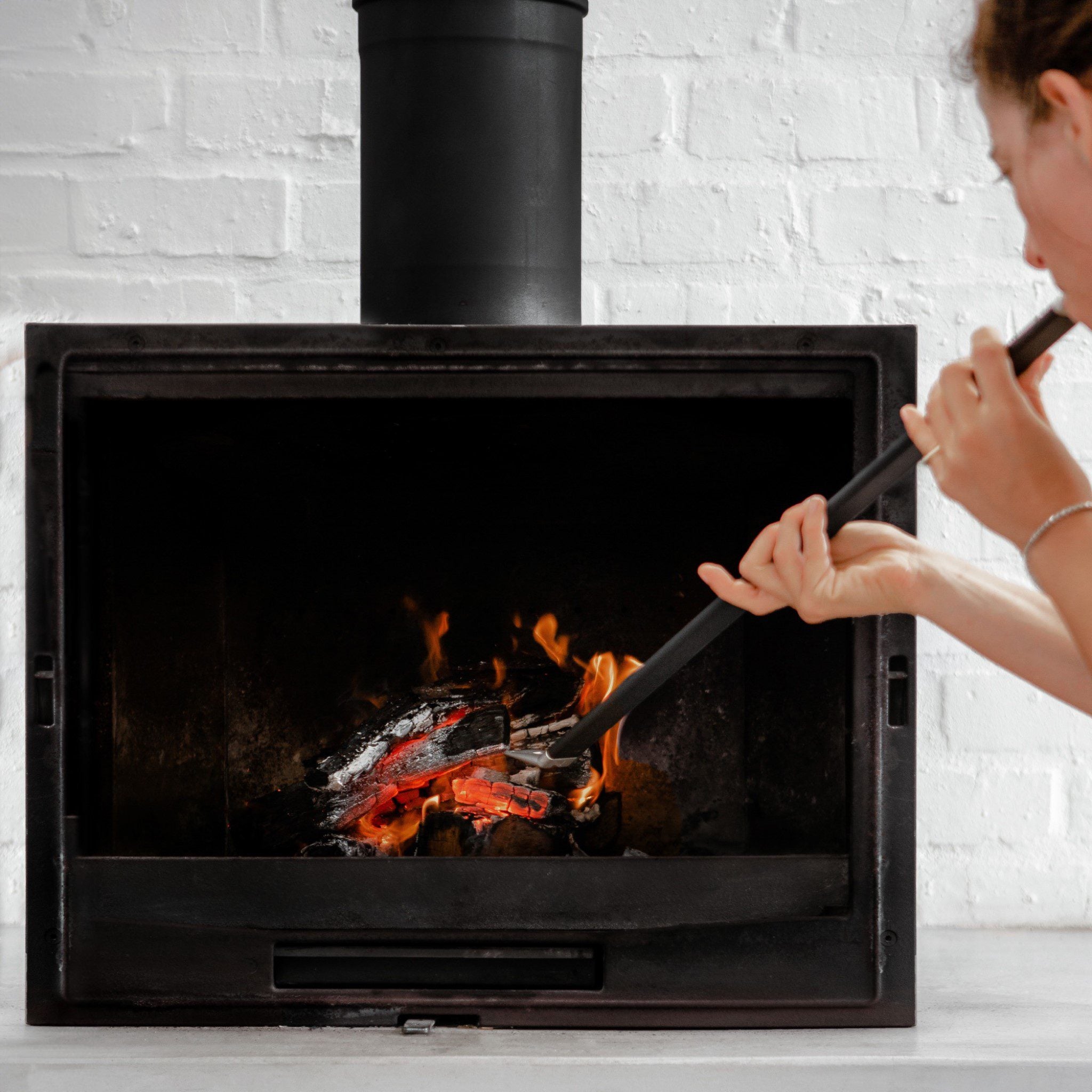 EKTA LIVING Firekeeper Fire Tool - Heavy Duty Black Fireplace Poker for Wood Stove, Campfire & Outdoor Fire Pit - Perfect for Fireplace Accessories & BBQ Grill Tools
