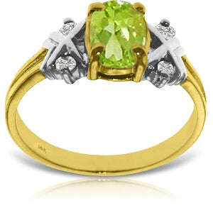 0.97 Carat 14K Solid Yellow Gold Peridot Diamond Ring for Women - Elegant Birthstone Jewelry Gift for Anniversary, Engagement & Special Occasions
