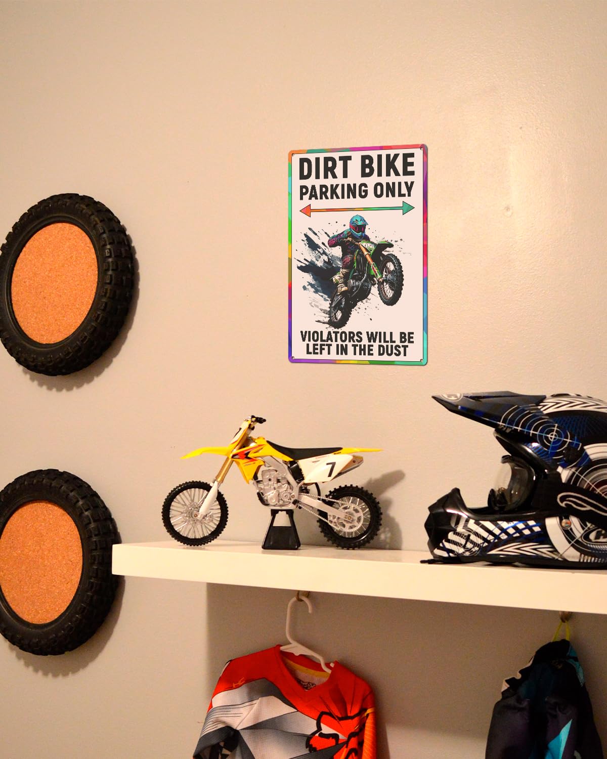 Dirt Bike Accessories & Decor - ALKB Dirt Bike Parking Only Sign - Perfect Motocross Gifts for Boys & Riders - Ideal for Garage, Bedroom, or Man Cave Decor