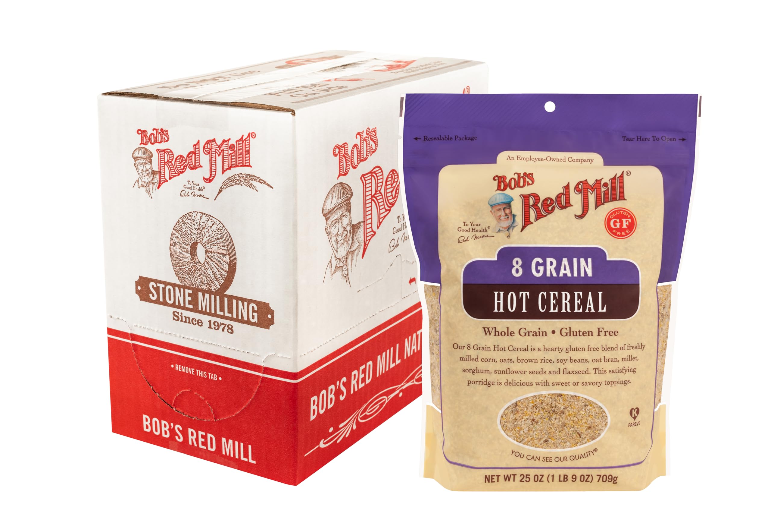 Bob's Red Mill Gluten Free 8 Grain Hot Cereal - 25 oz Pack of 4 | Whole Grain Breakfast Cereal for Healthy Diet | Perfect for Quick Morning Meals & Vegan Recipes