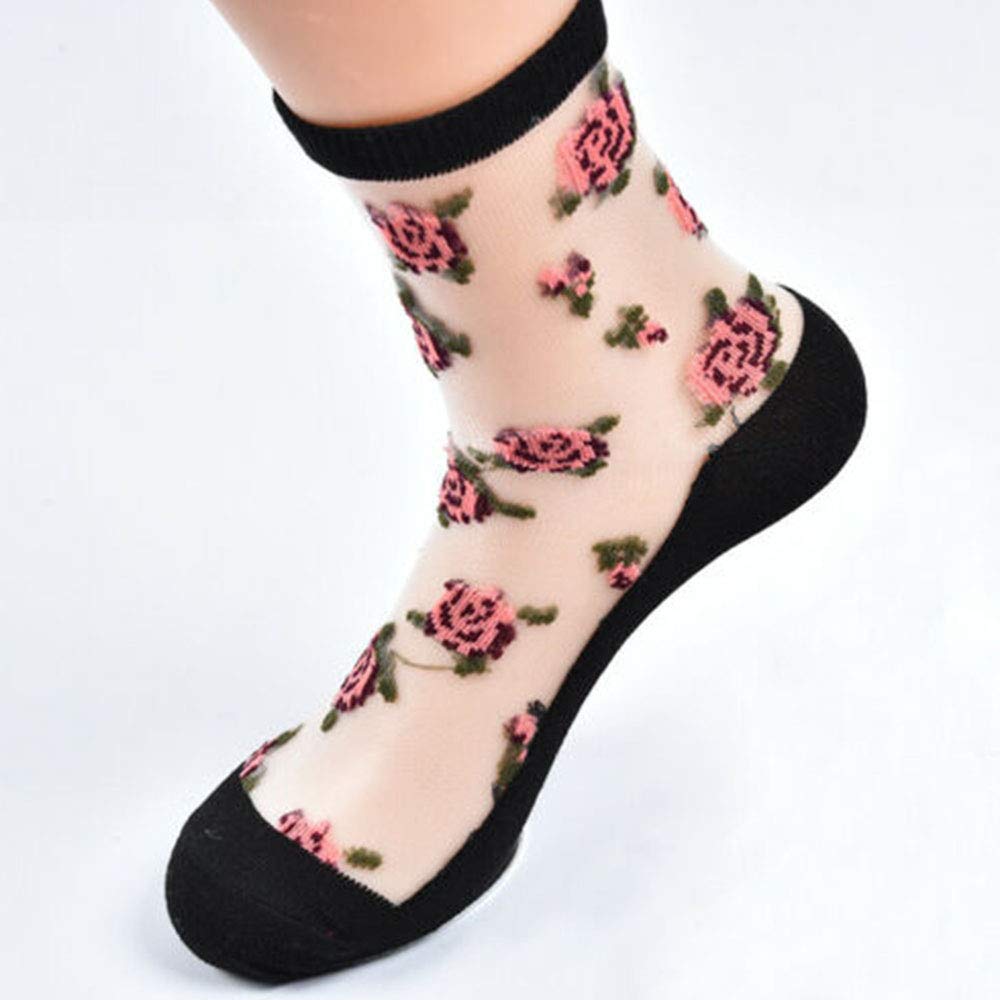 Acxico 10 Pairs Women's Floral Silk Socks - Breathable Thin Short Socks for Spring & Summer | Perfect for Weddings, Office Wear & Casual Outfits