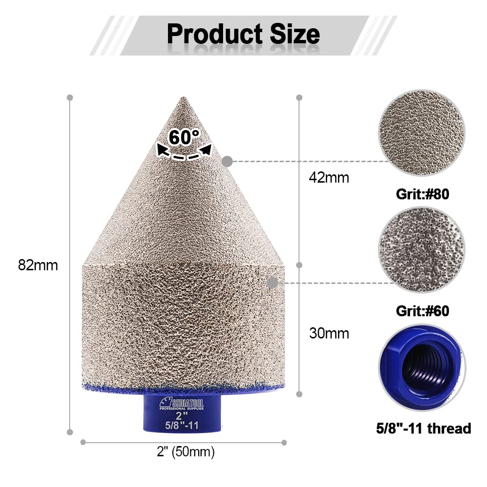 Diamond Chamfer Bits 2-Inch (50mm) for Angle Grinder - Professional Bevelling & Milling Tools for Porcelain Tile, Marble, Ceramic & Granite - Perfect for Enlarging & Shaping Existing Holes in Stone & Tile Work
