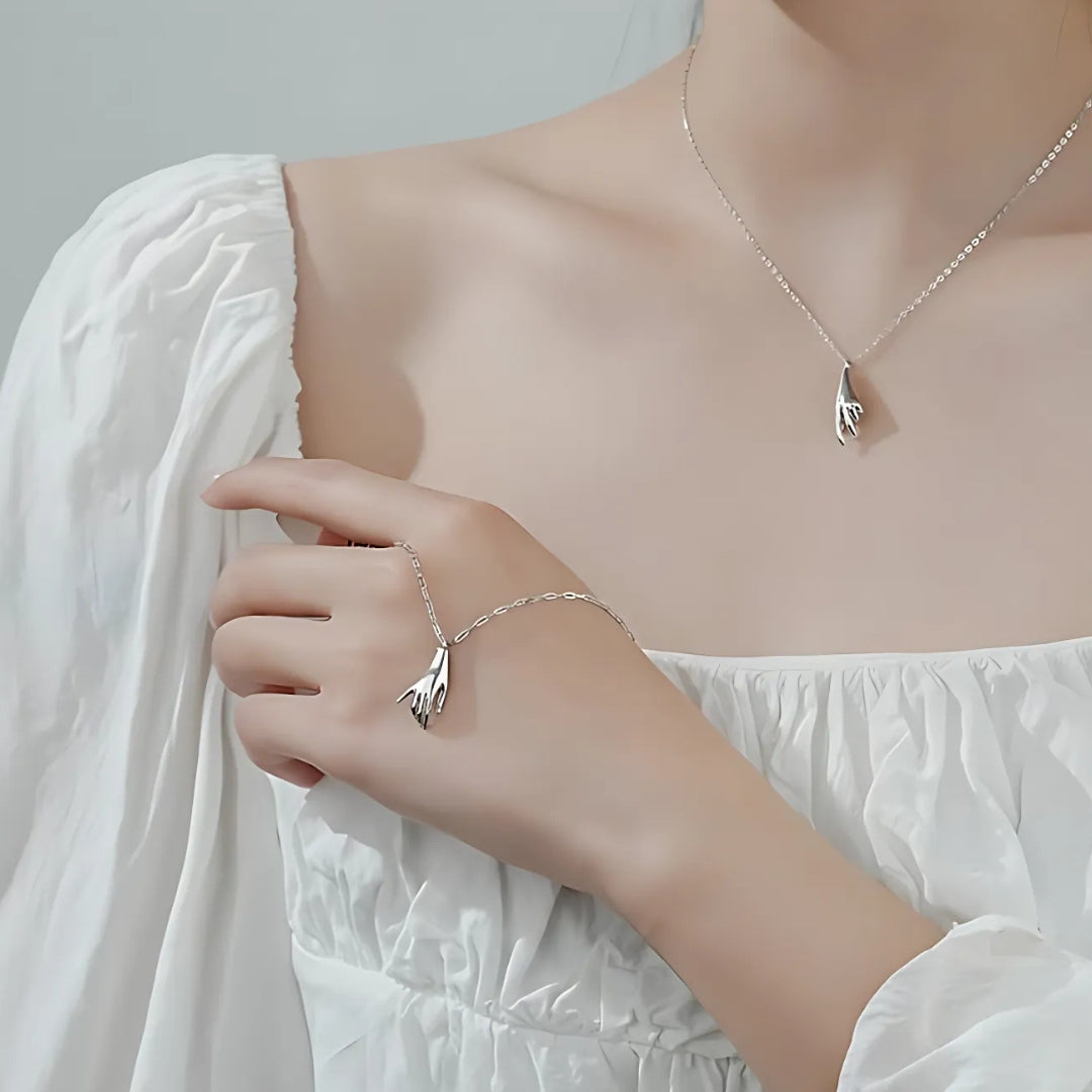 Hold My Hand Promise Matching Chain Necklace - Couple Gift for Anniversary, Valentine's Day & Romantic Occasions | N0362
