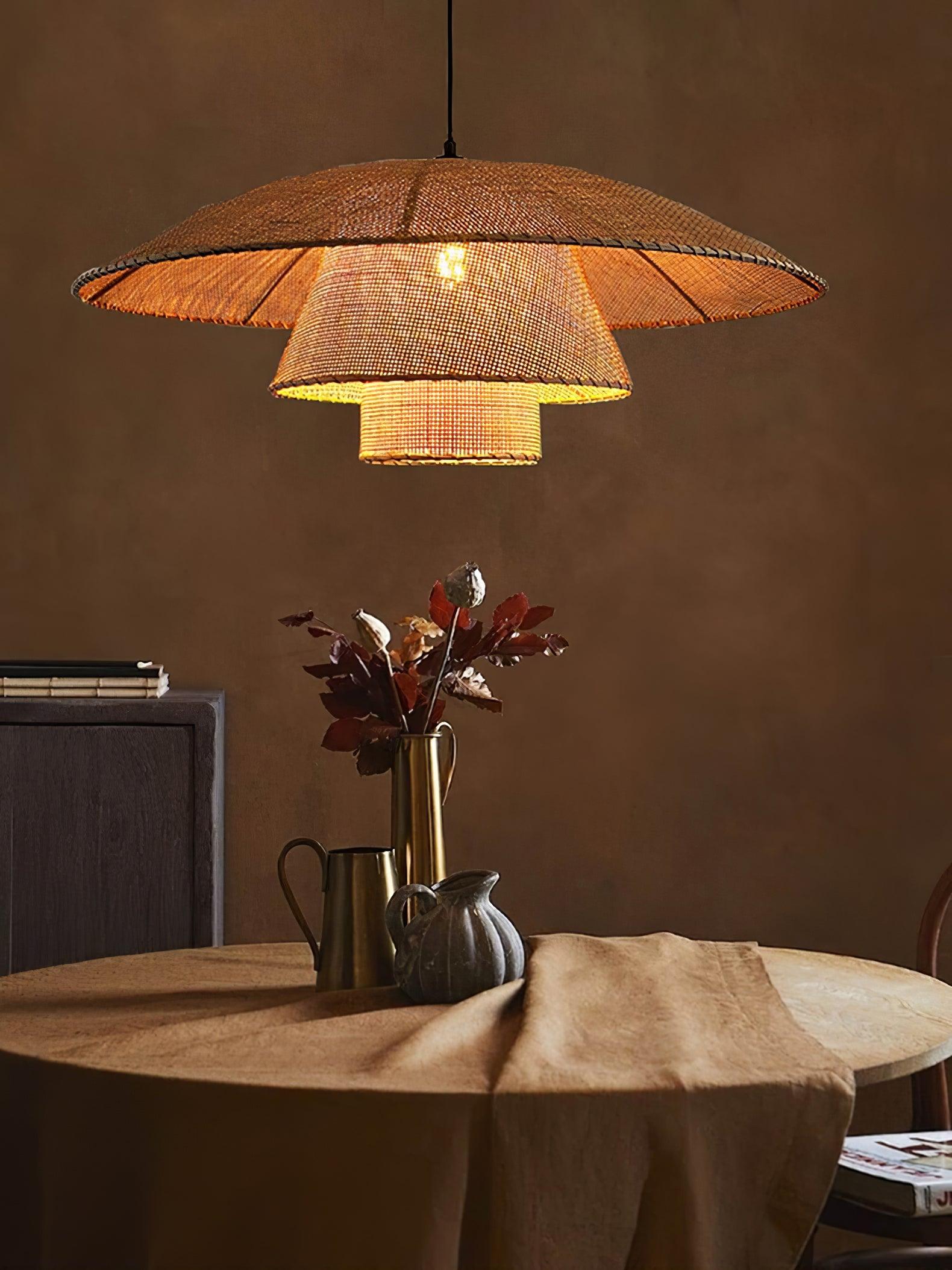 Handwoven Rattan Pendant Lamp - Natural Boho Ceiling Light Fixture for Living Room, Bedroom, or Patio Decor
