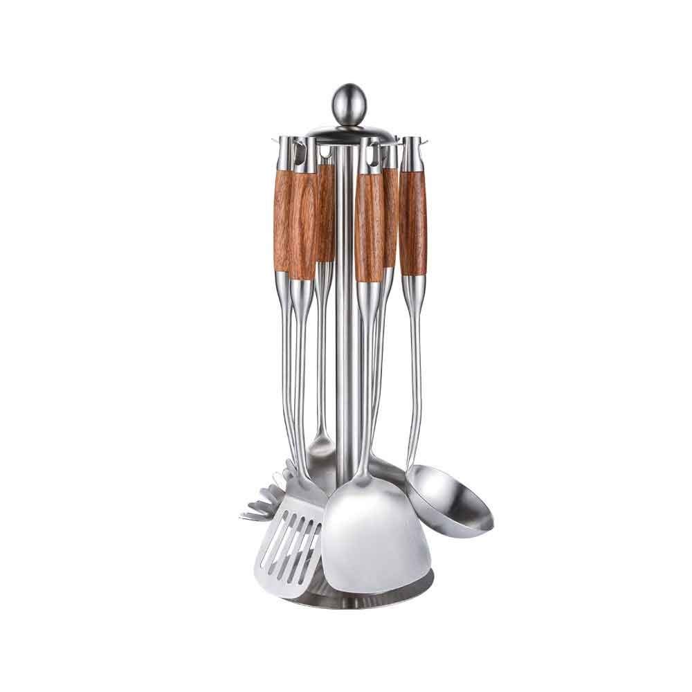 Premium 304 Stainless Steel & Beech Wood Spatula Set - 5-Piece Non-Slip Cooking Utensils for Frying, Baking & Kitchen Prep - Durable Kitchen Tools for Sauteing, Stir-Frying & Serving